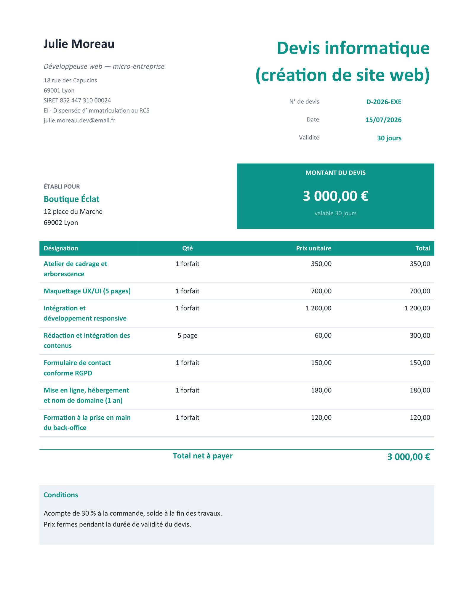 Aperçu — Devis informatique rempli (exemple)