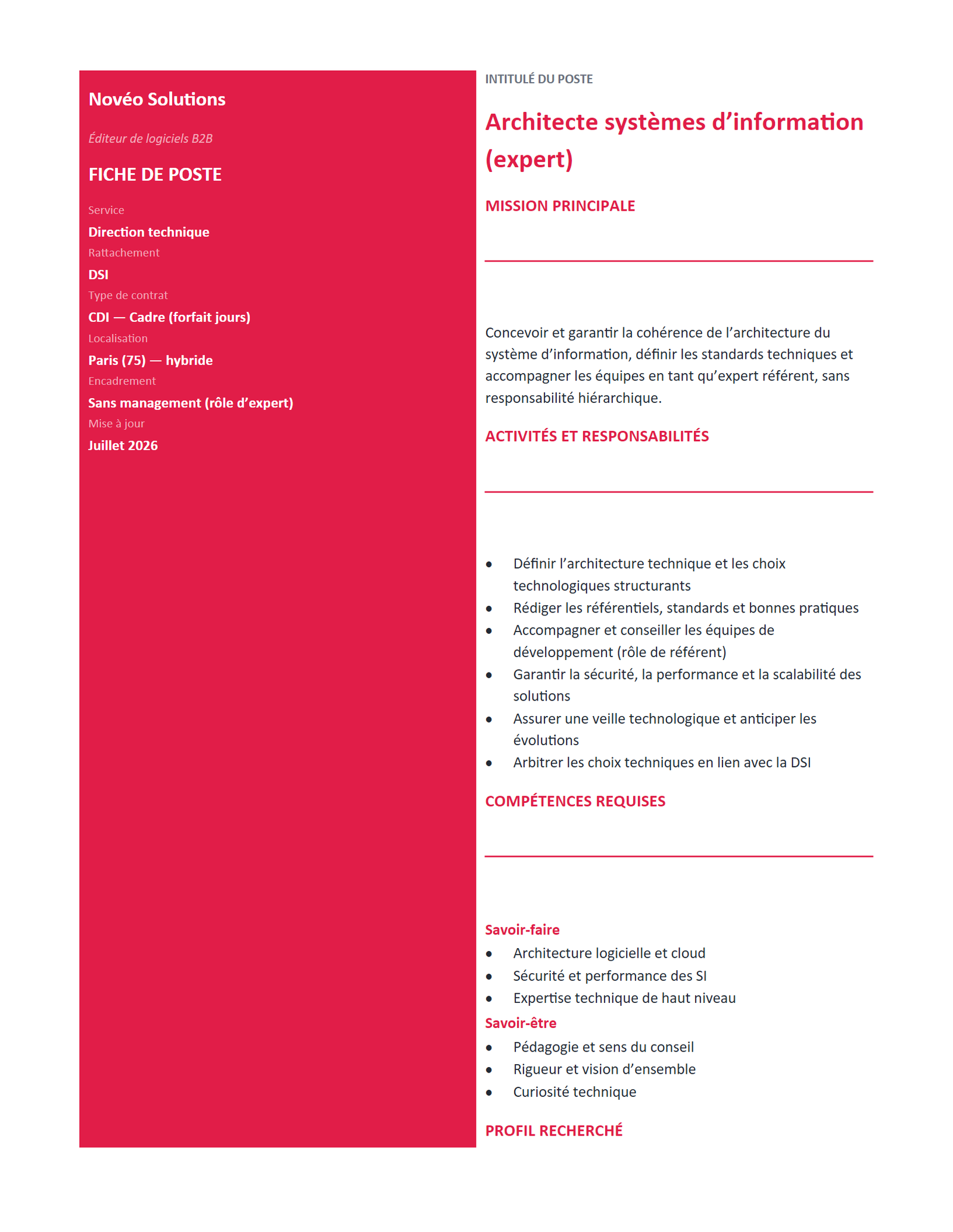 Aperçu — Fiche de poste — cadre expert