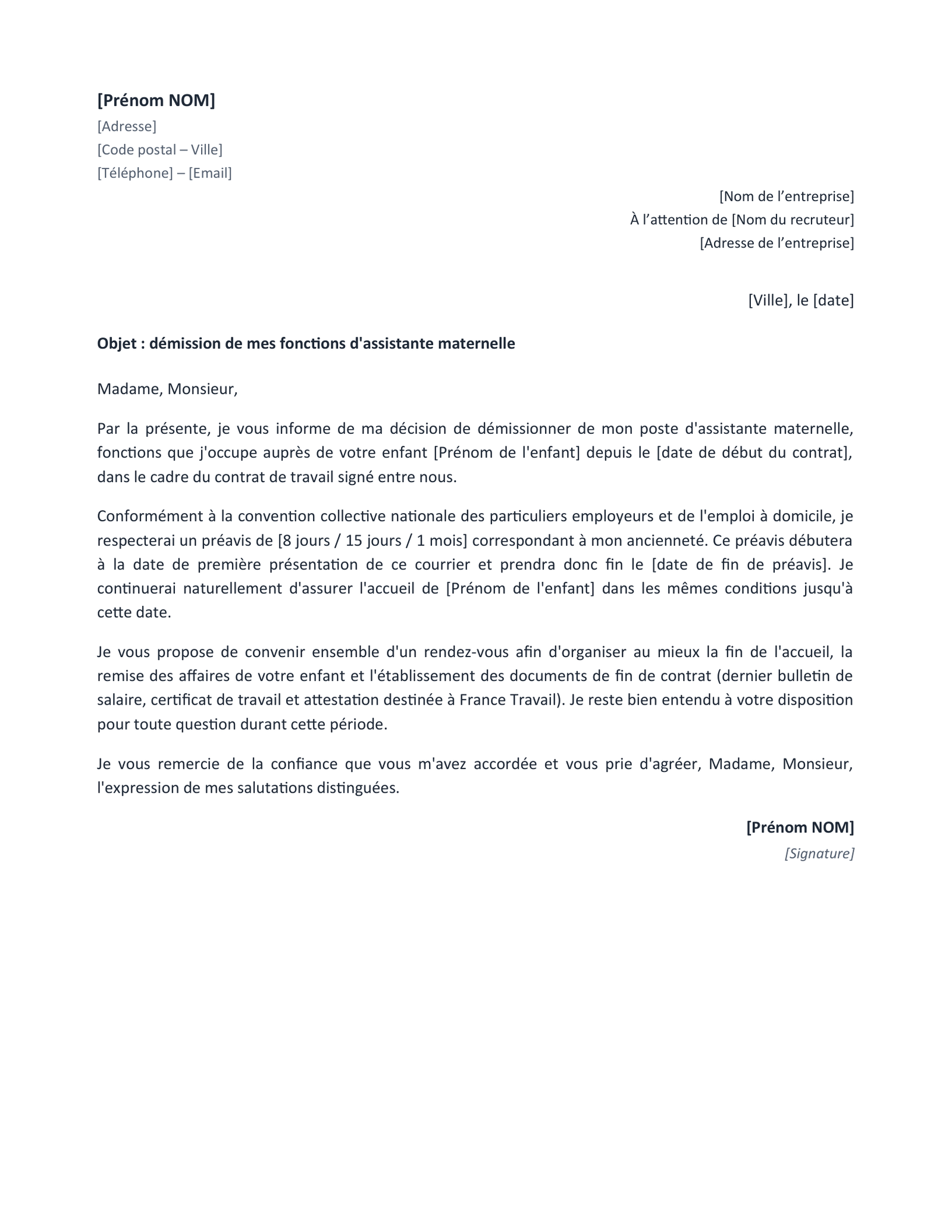 Aperçu — Démission assistante maternelle (Word)