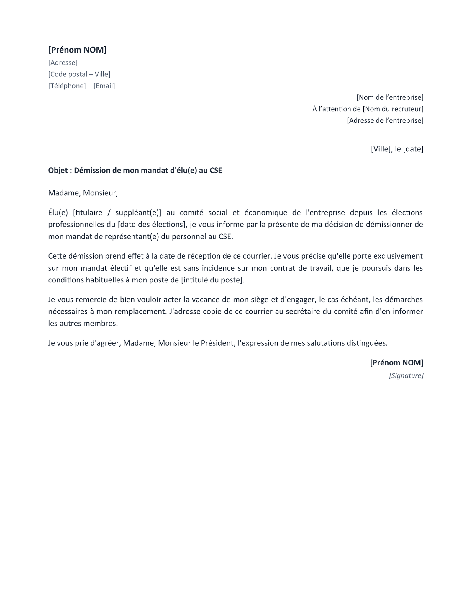 Aperçu — Démission du CSE (Word)