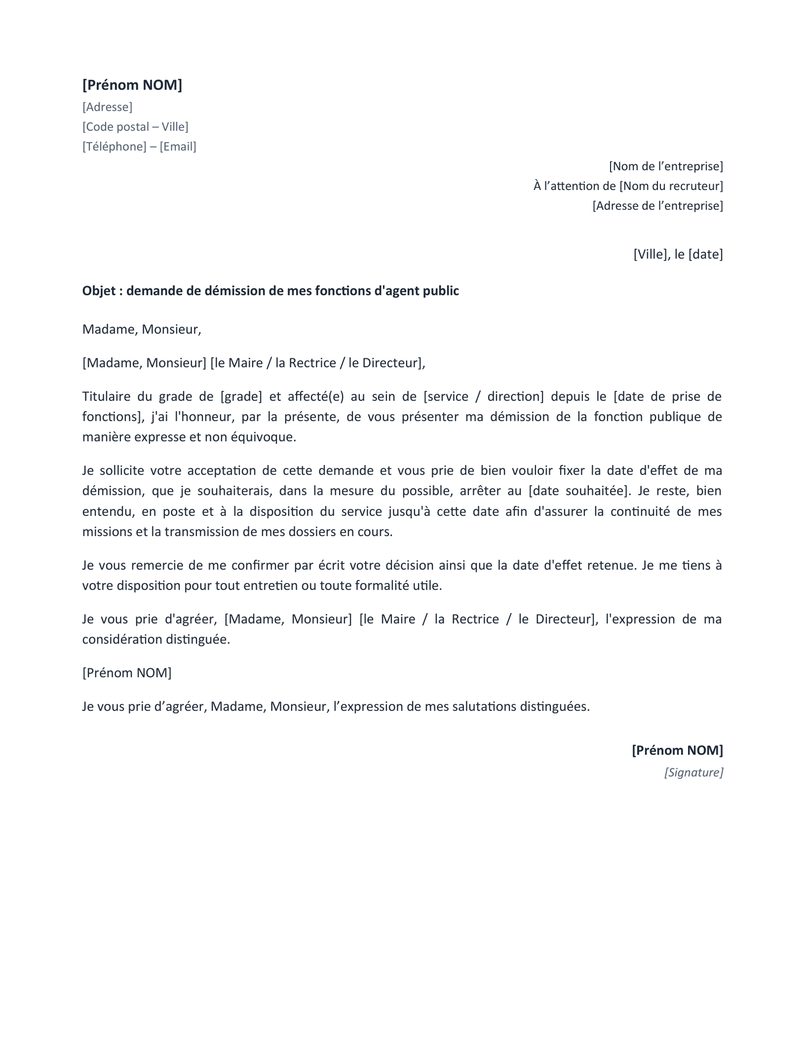 Aperçu — Démission fonction publique (Word)