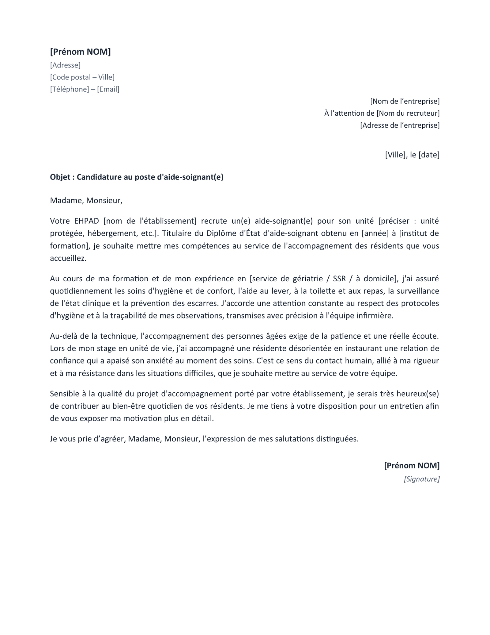 Aperçu — Lettre de motivation aide-soignante (Word)