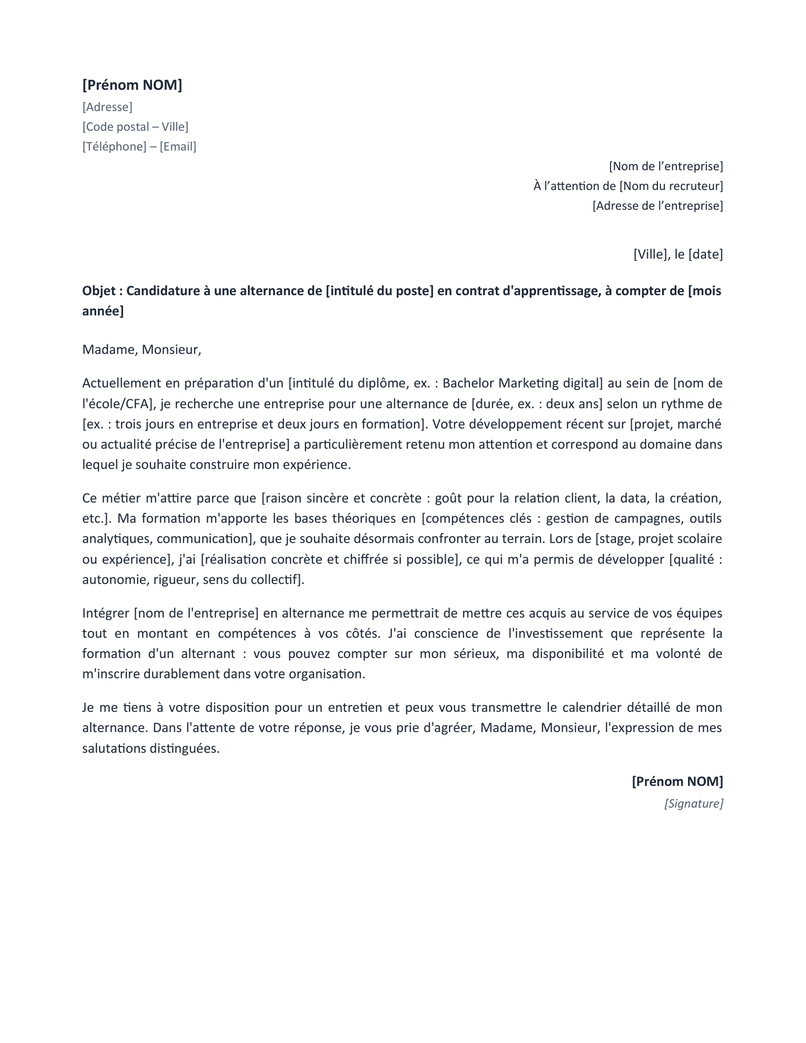 Aperçu — Lettre de motivation en alternance (Word)