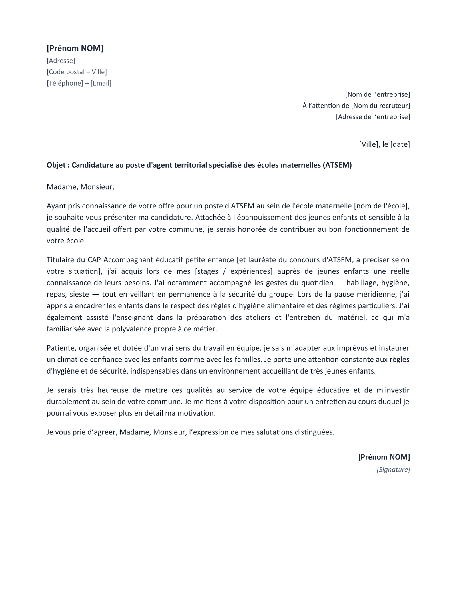 Aperçu — Lettre de motivation ATSEM (Word)