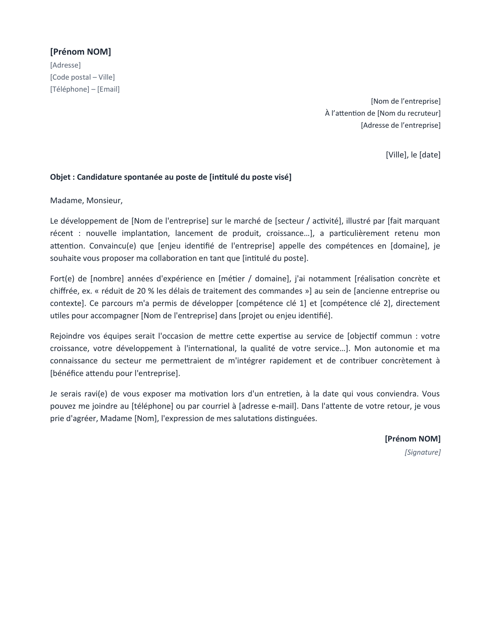Aperçu — Lettre de candidature spontanée (Word)