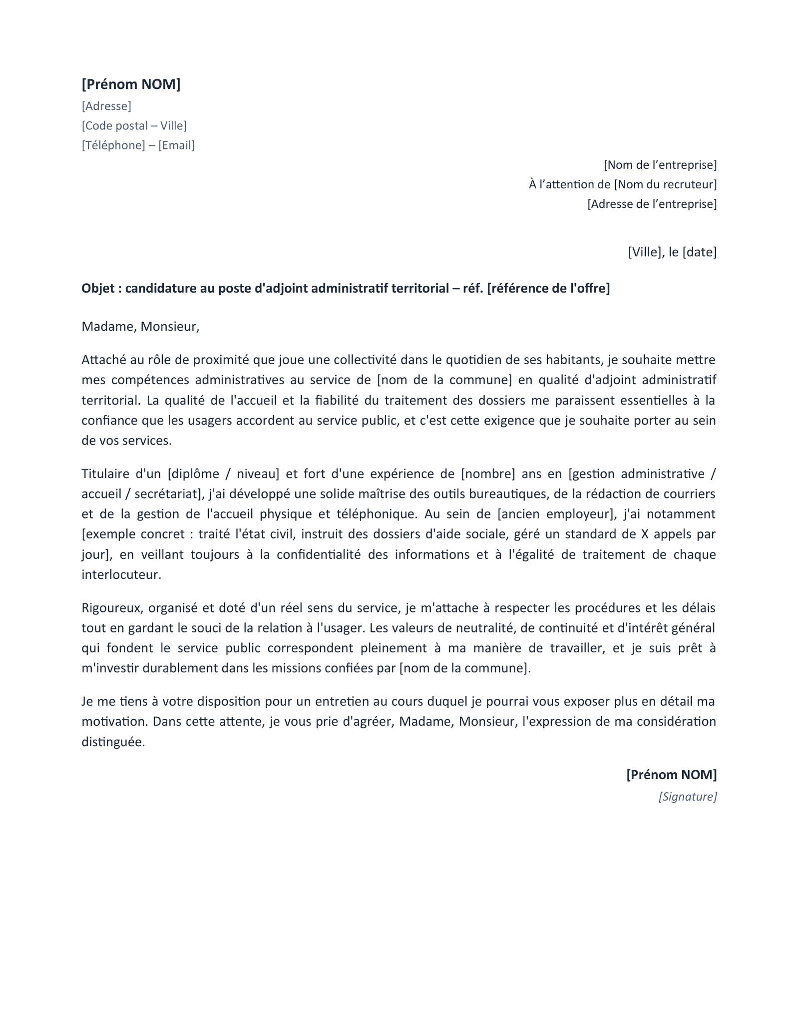 Aperçu — Lettre de motivation fonction publique (Word)