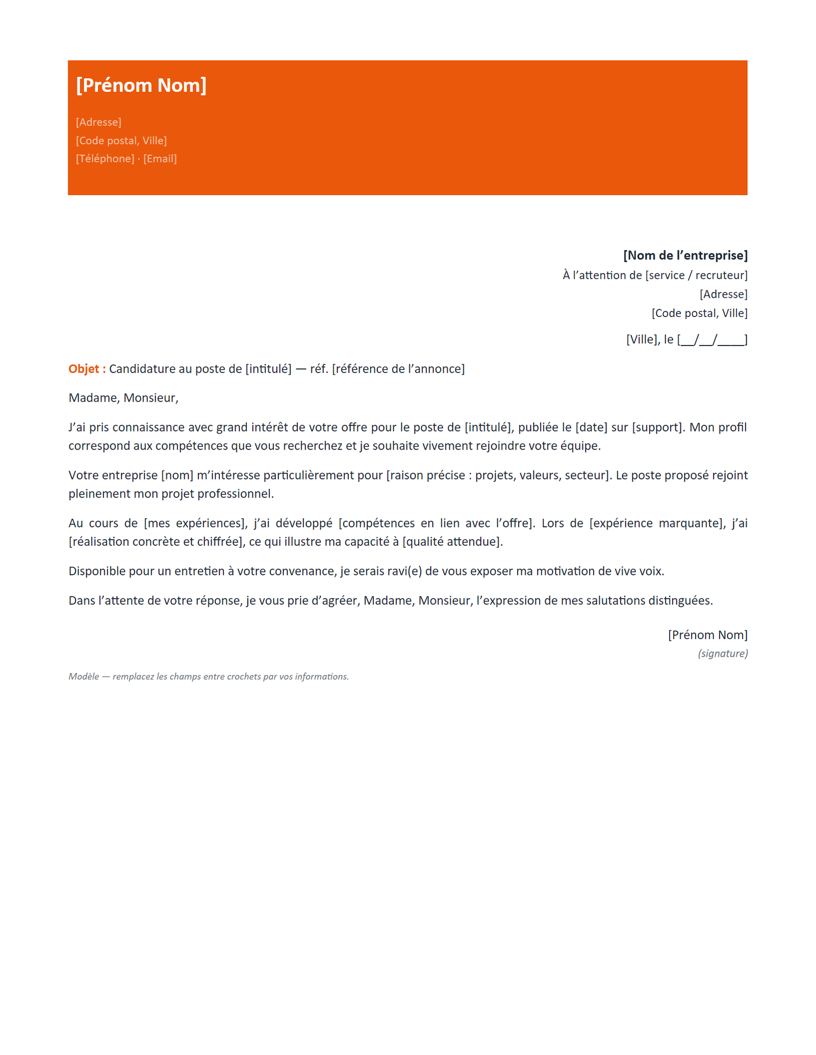 Aperçu — Lettre de motivation — réponse à une offre