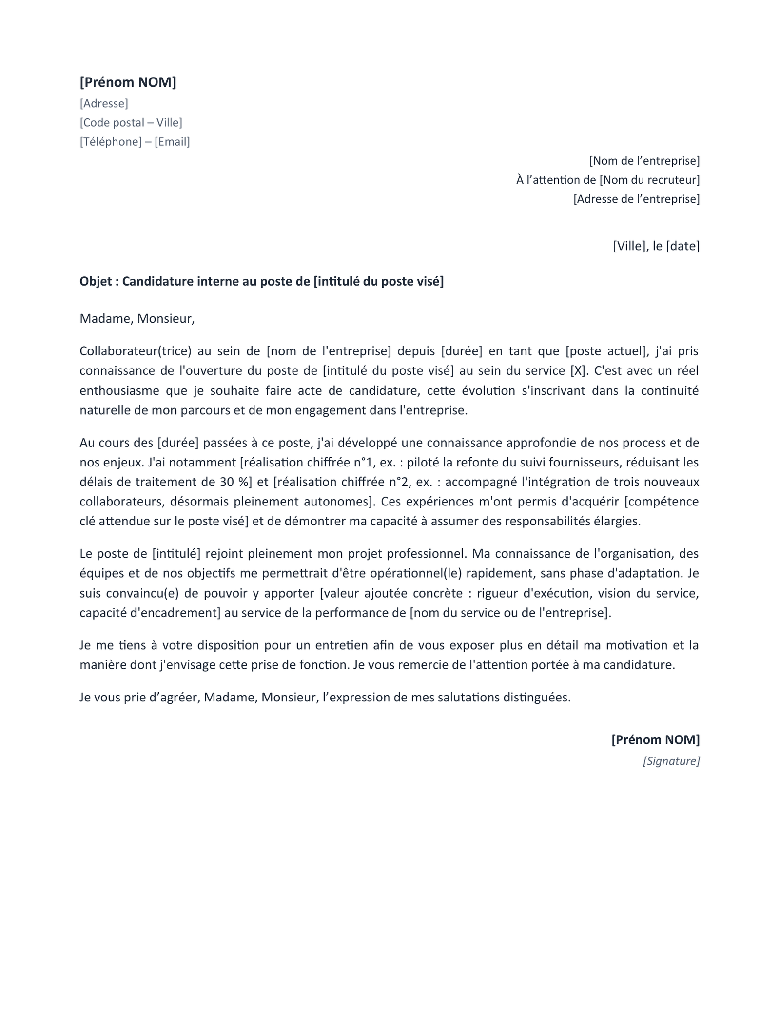 Aperçu — Lettre pour une promotion interne (Word)