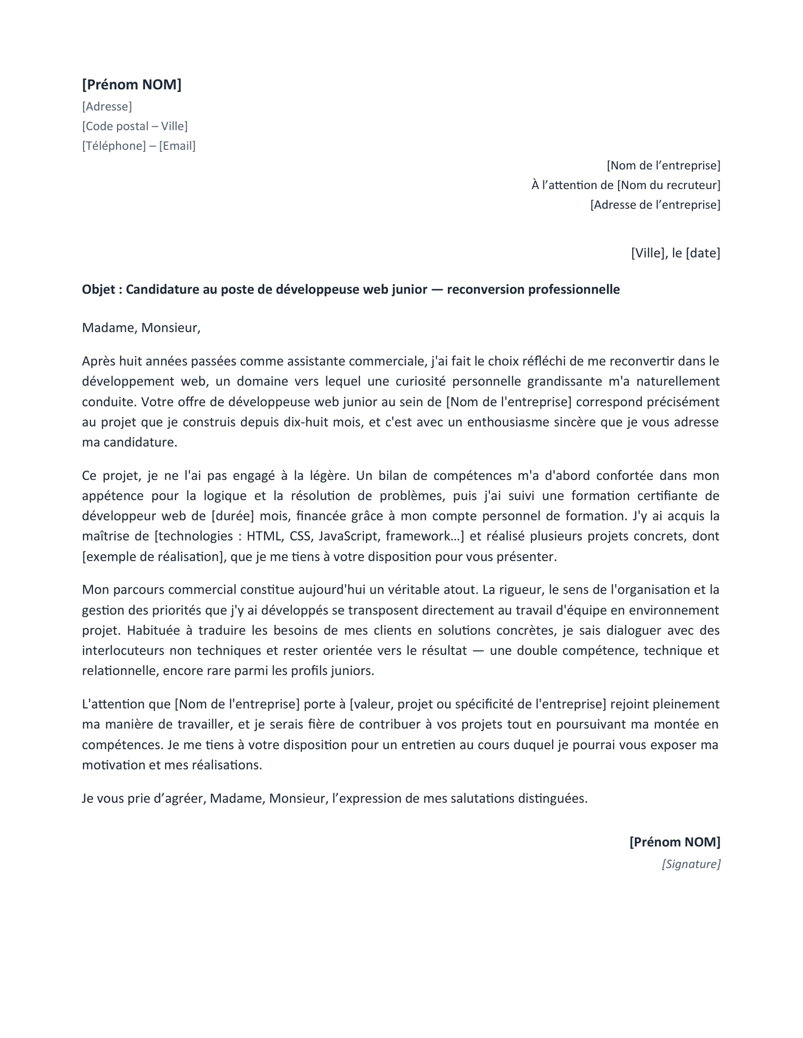 Aperçu — Lettre de reconversion professionnelle (Word)