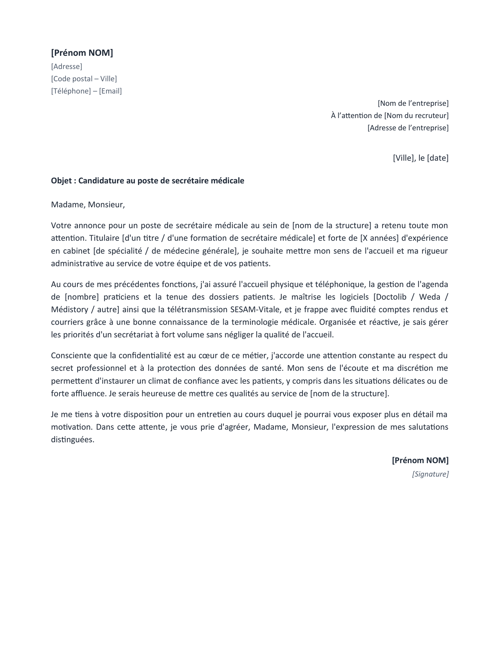 Aperçu — Lettre de motivation secrétaire médicale (Word)