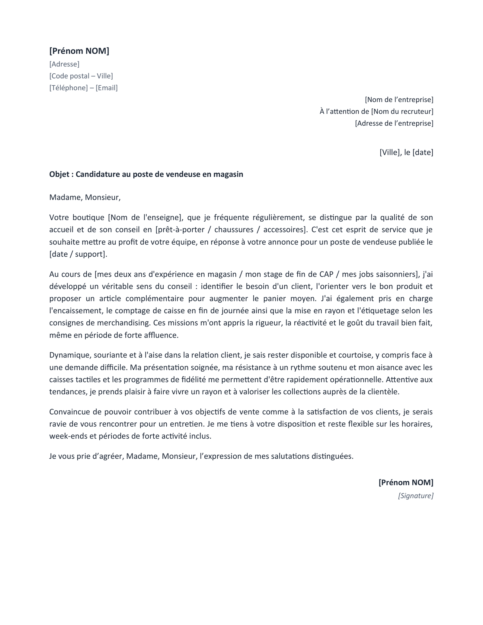 Aperçu — Lettre de motivation vendeuse (Word)