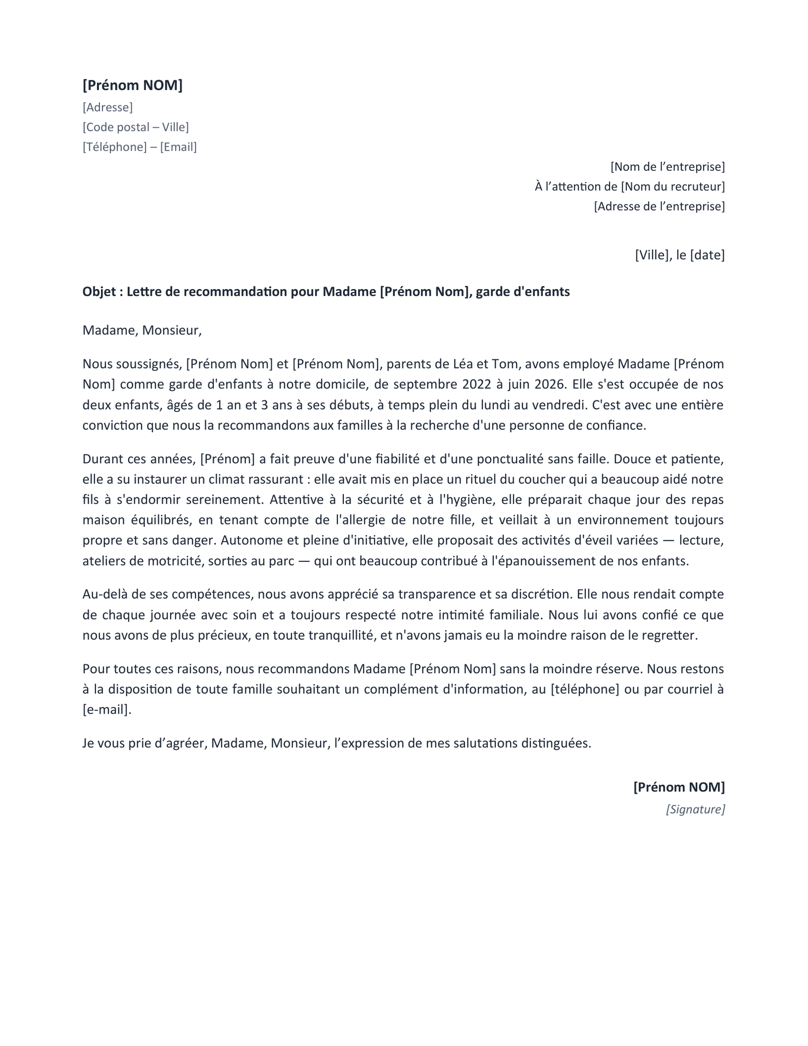 Aperçu — Recommandation d’une nounou (Word)