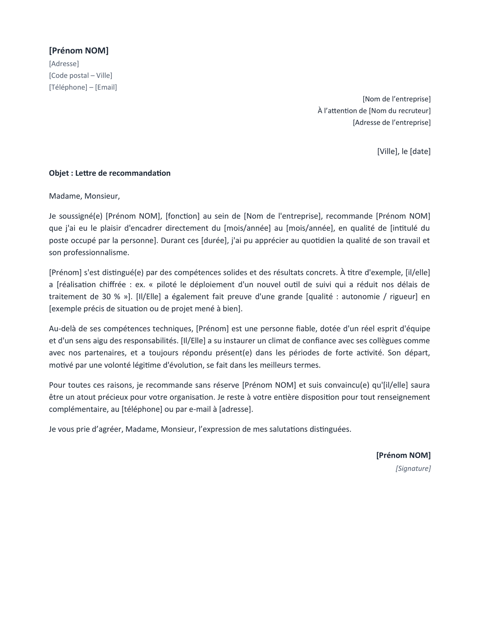 Aperçu — Recommandation professionnelle (Word)