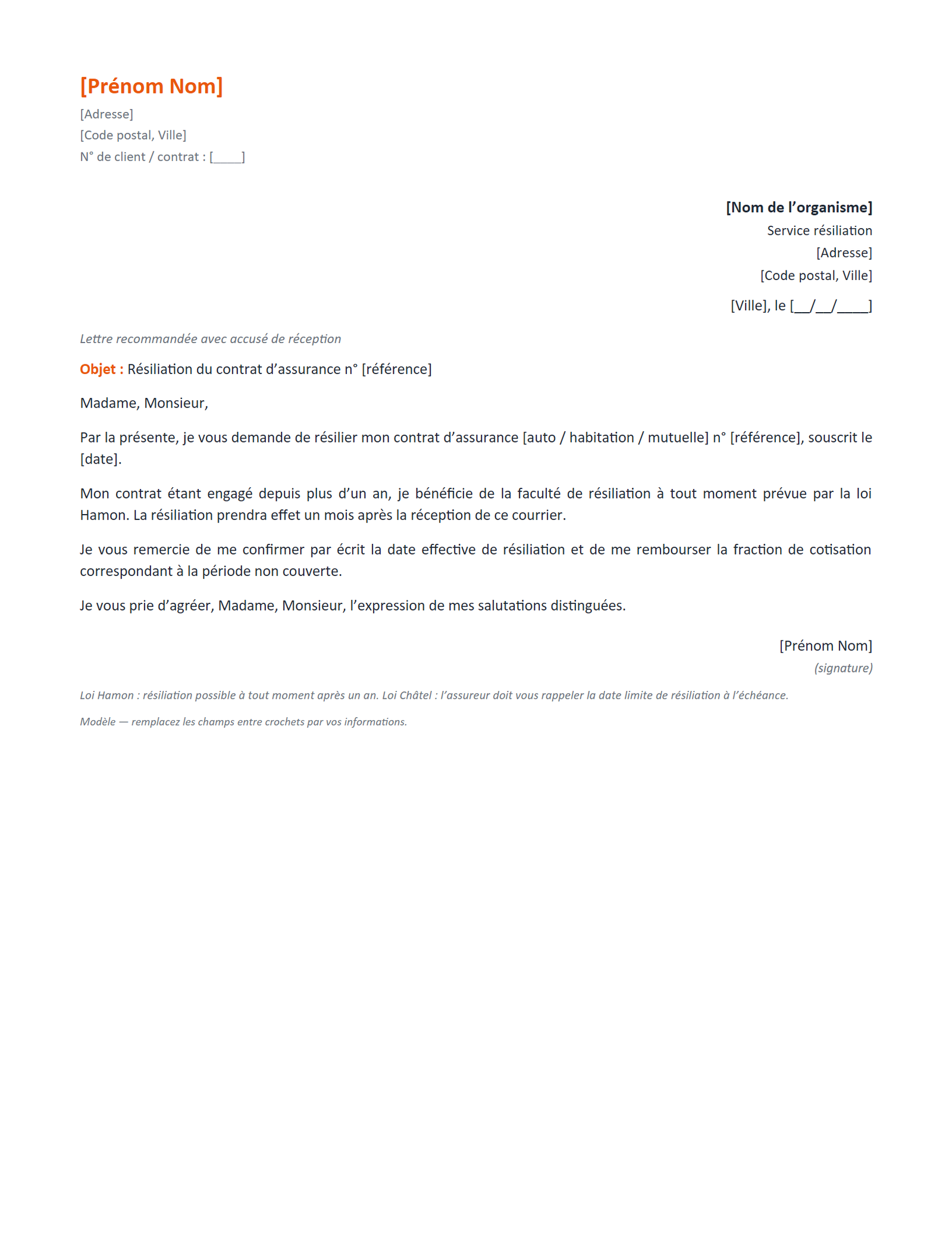 Aperçu — Résiliation d’assurance (loi Hamon)
