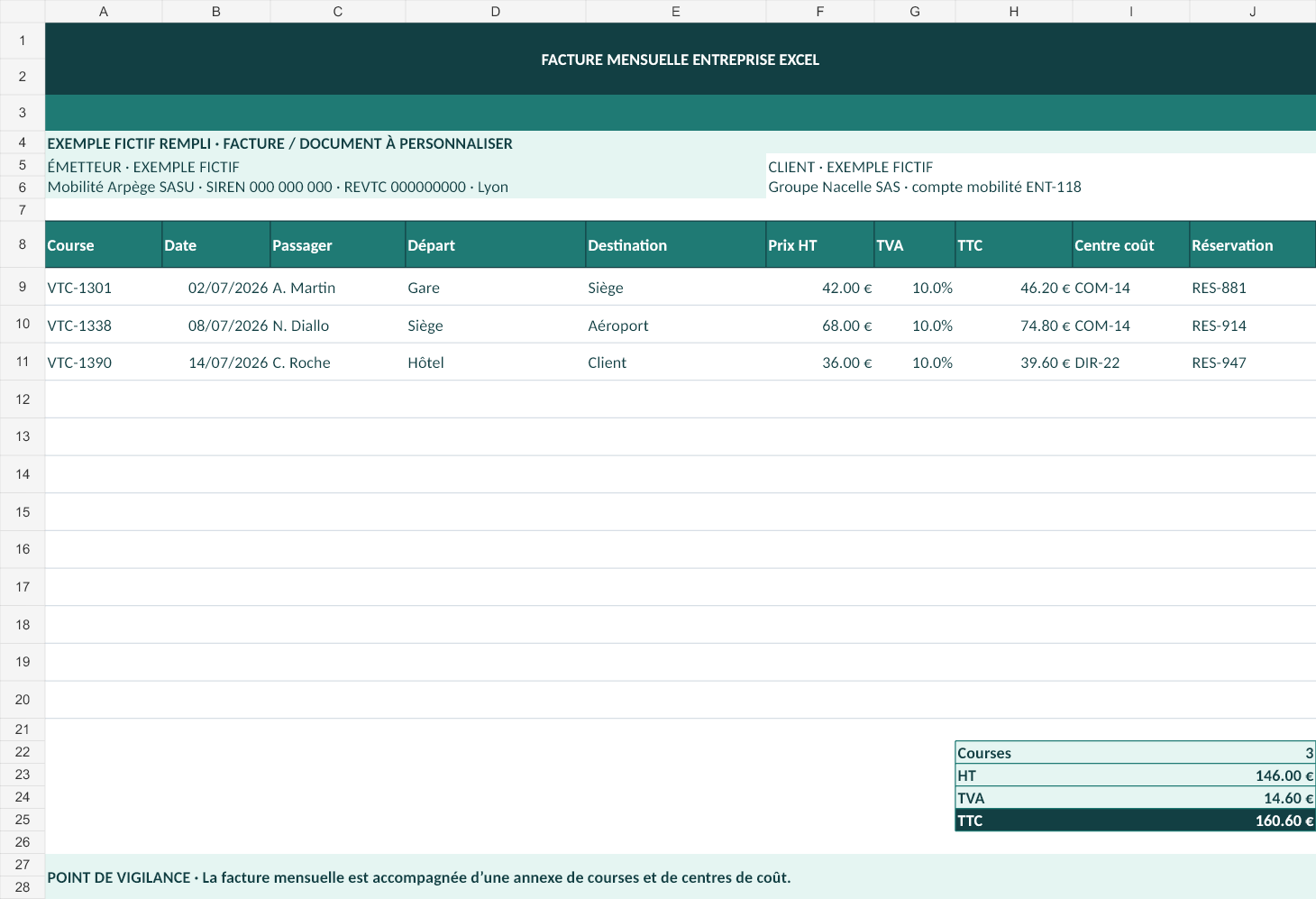 Aperçu — Facture mensuelle entreprise Excel