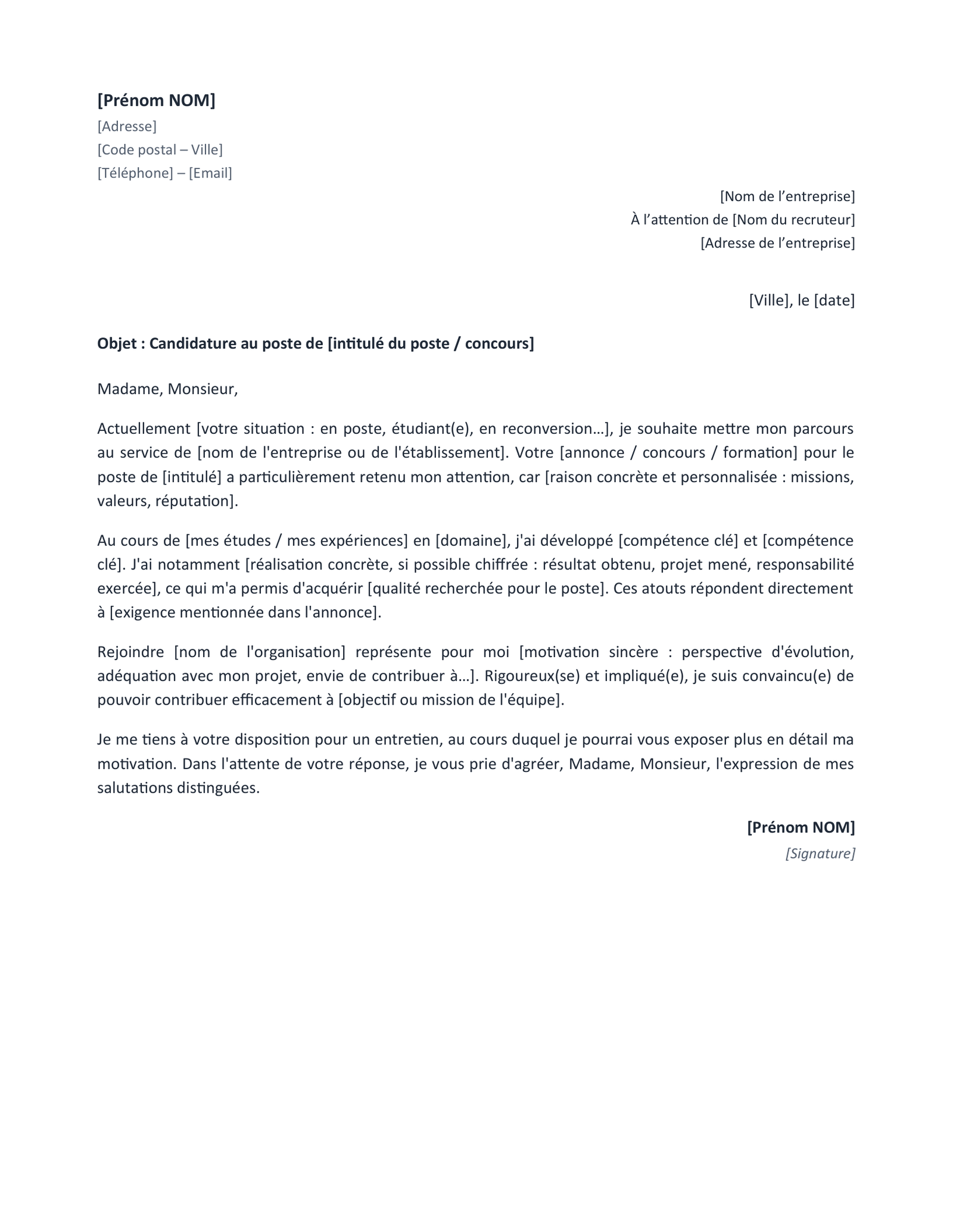 Aperçu — Modèle de lettre de motivation manuscrite (Word)