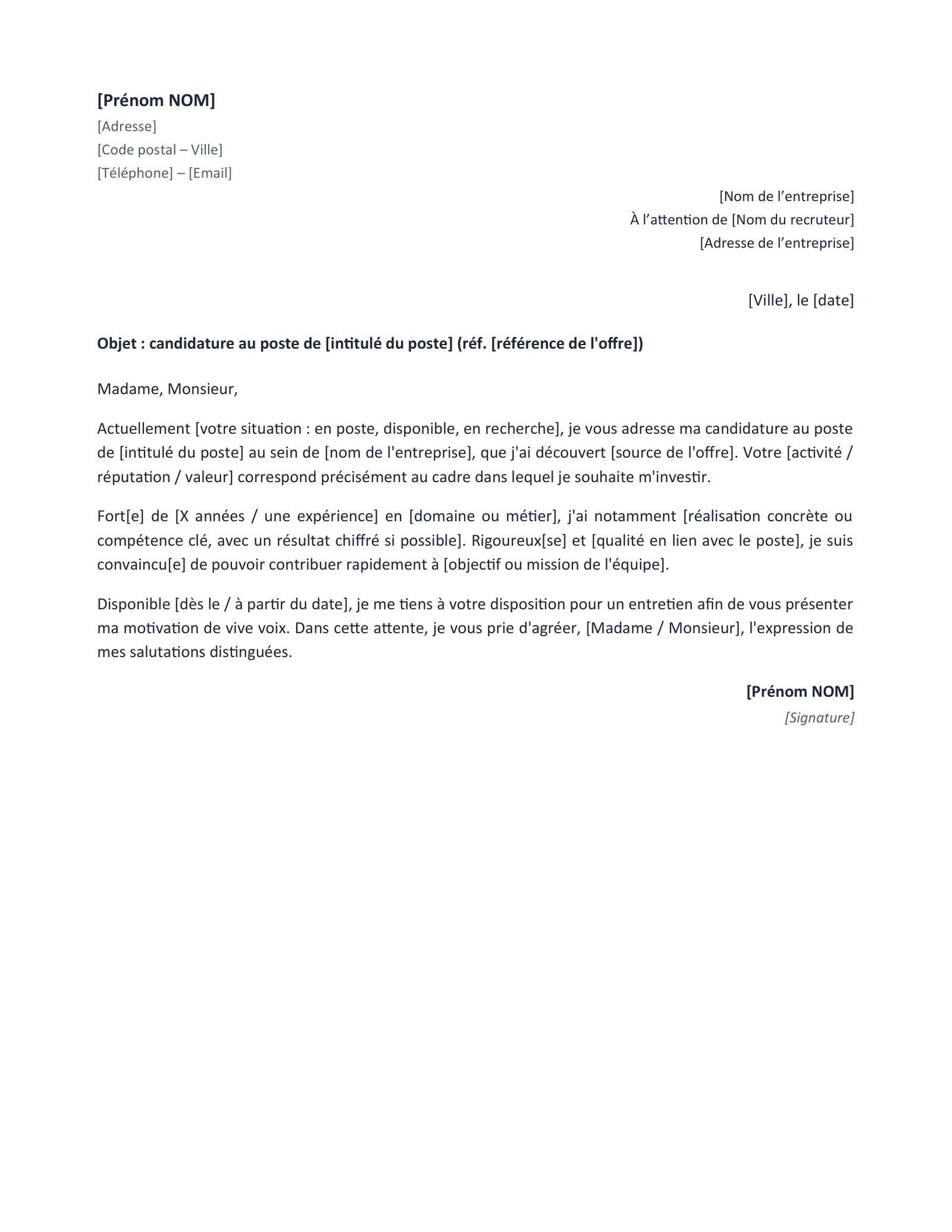 Aperçu — Modèle de lettre de motivation simple (Word)