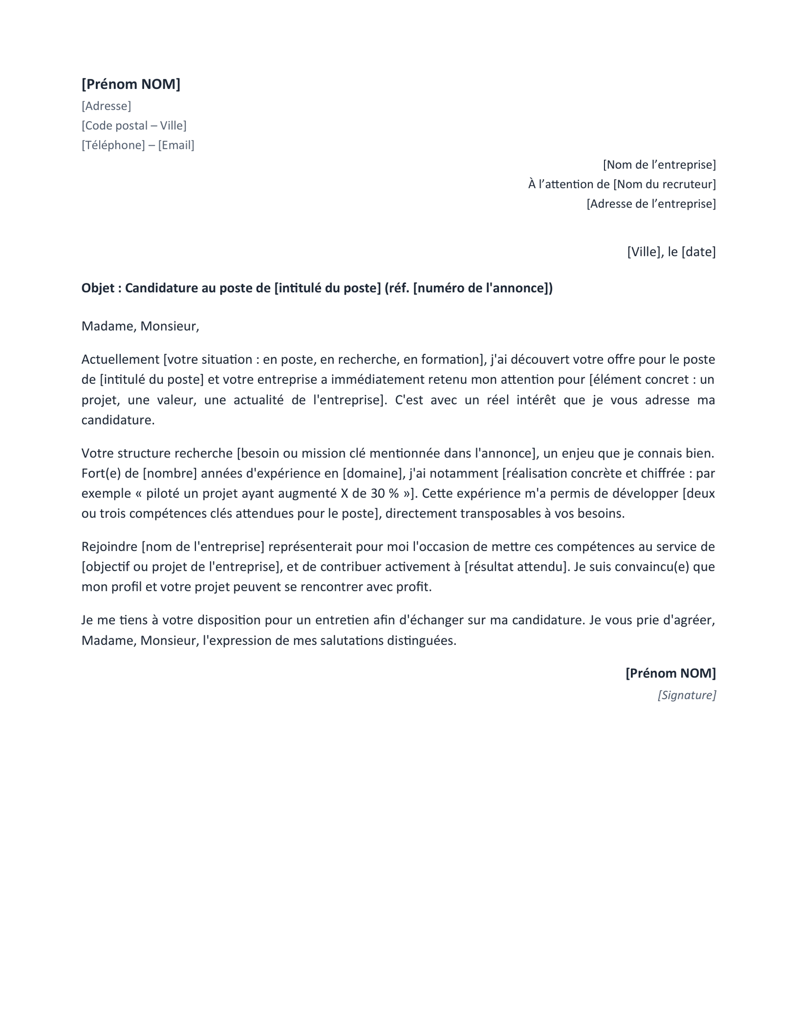 Aperçu — Modèle de lettre de motivation Word