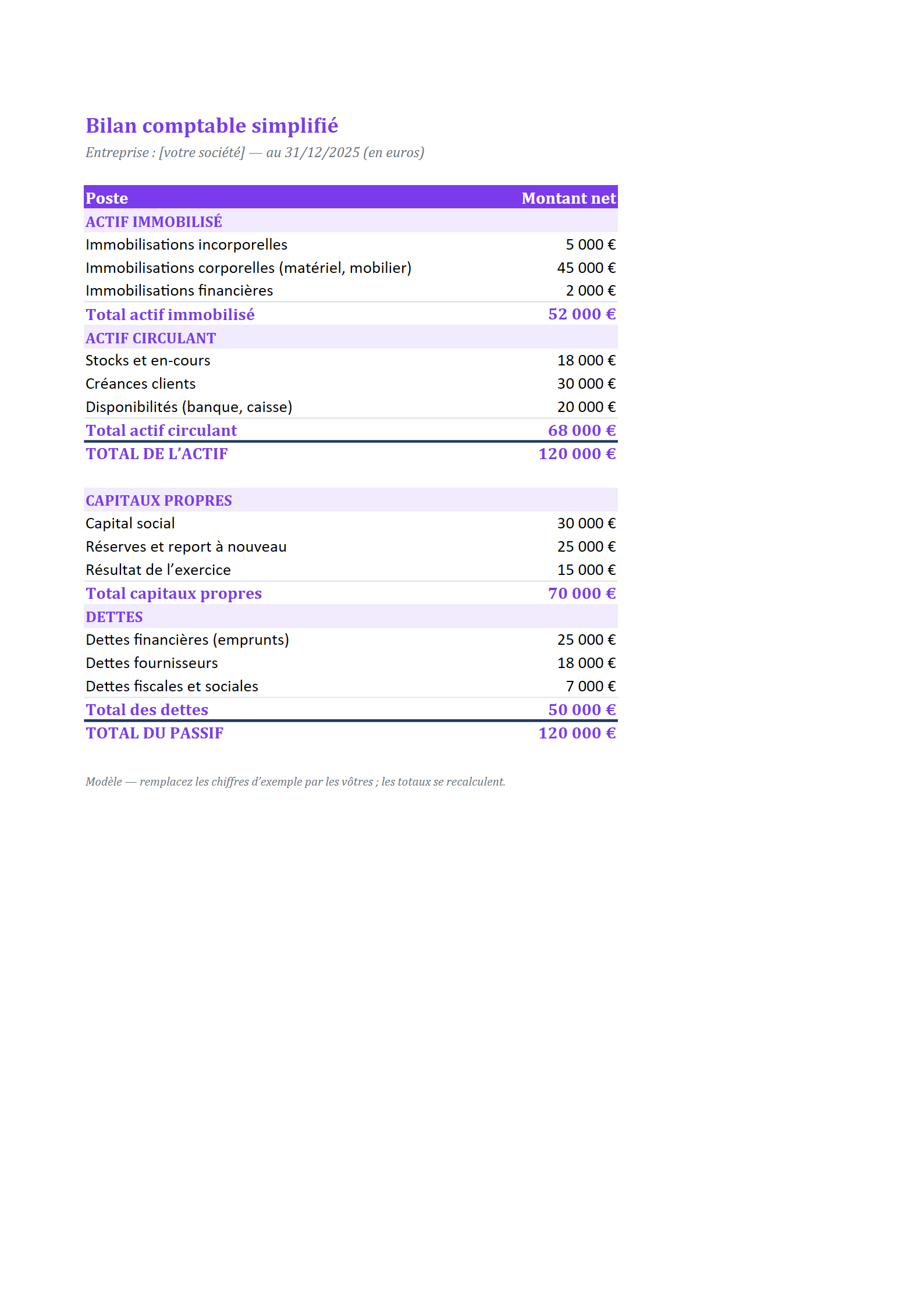 Aperçu — Bilan comptable simplifié