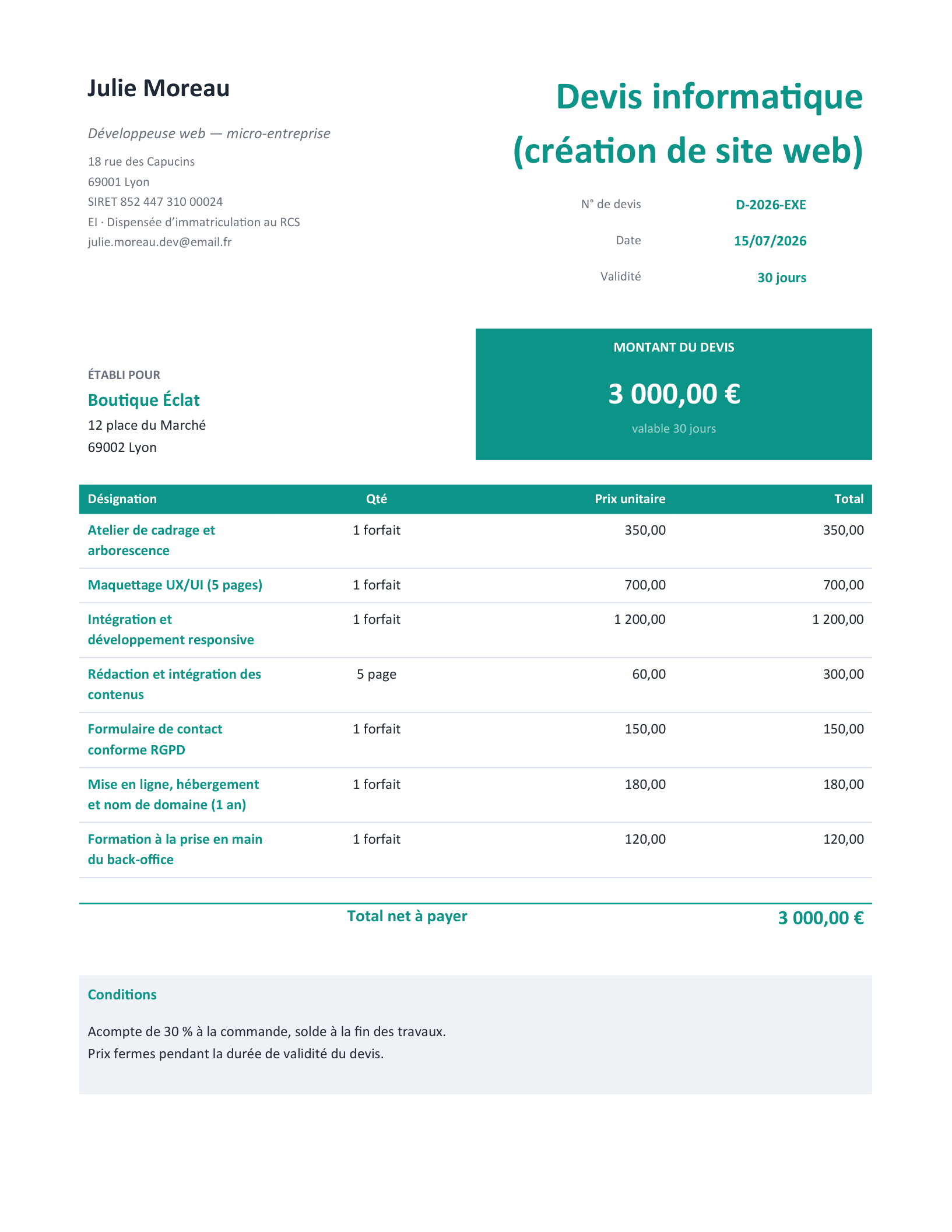 Aperçu — Devis informatique rempli (exemple)