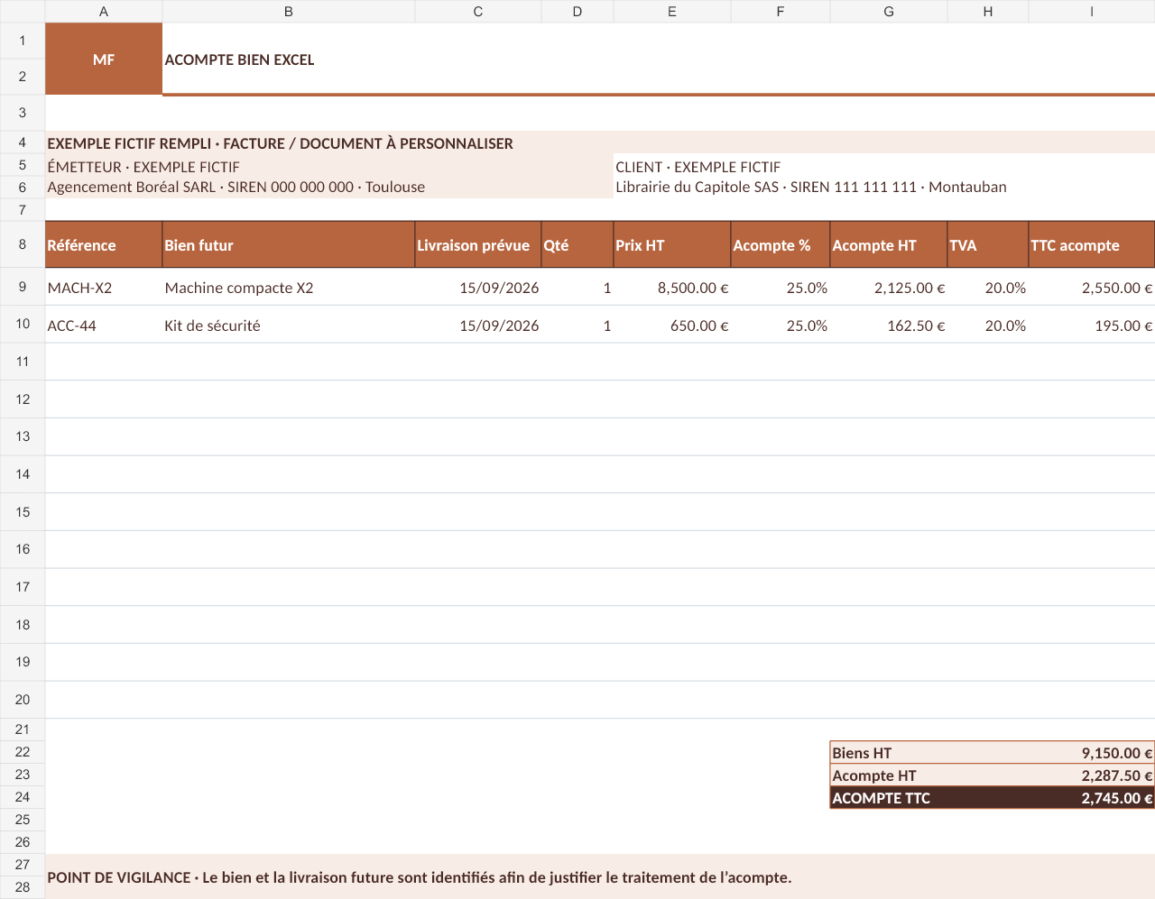 Aperçu — Acompte bien Excel