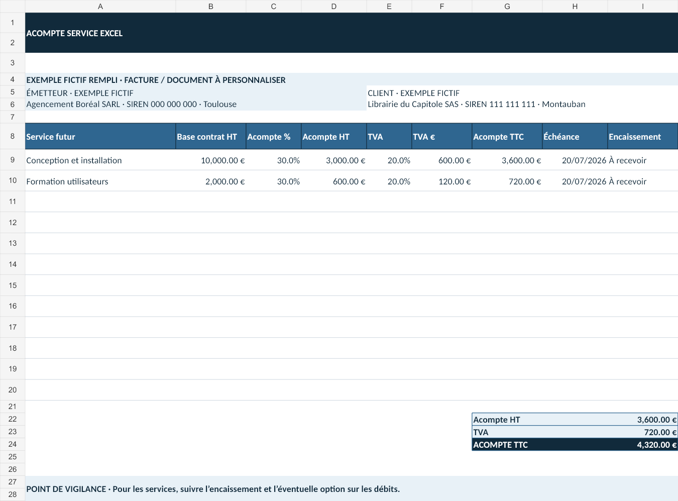 Aperçu — Acompte service Excel