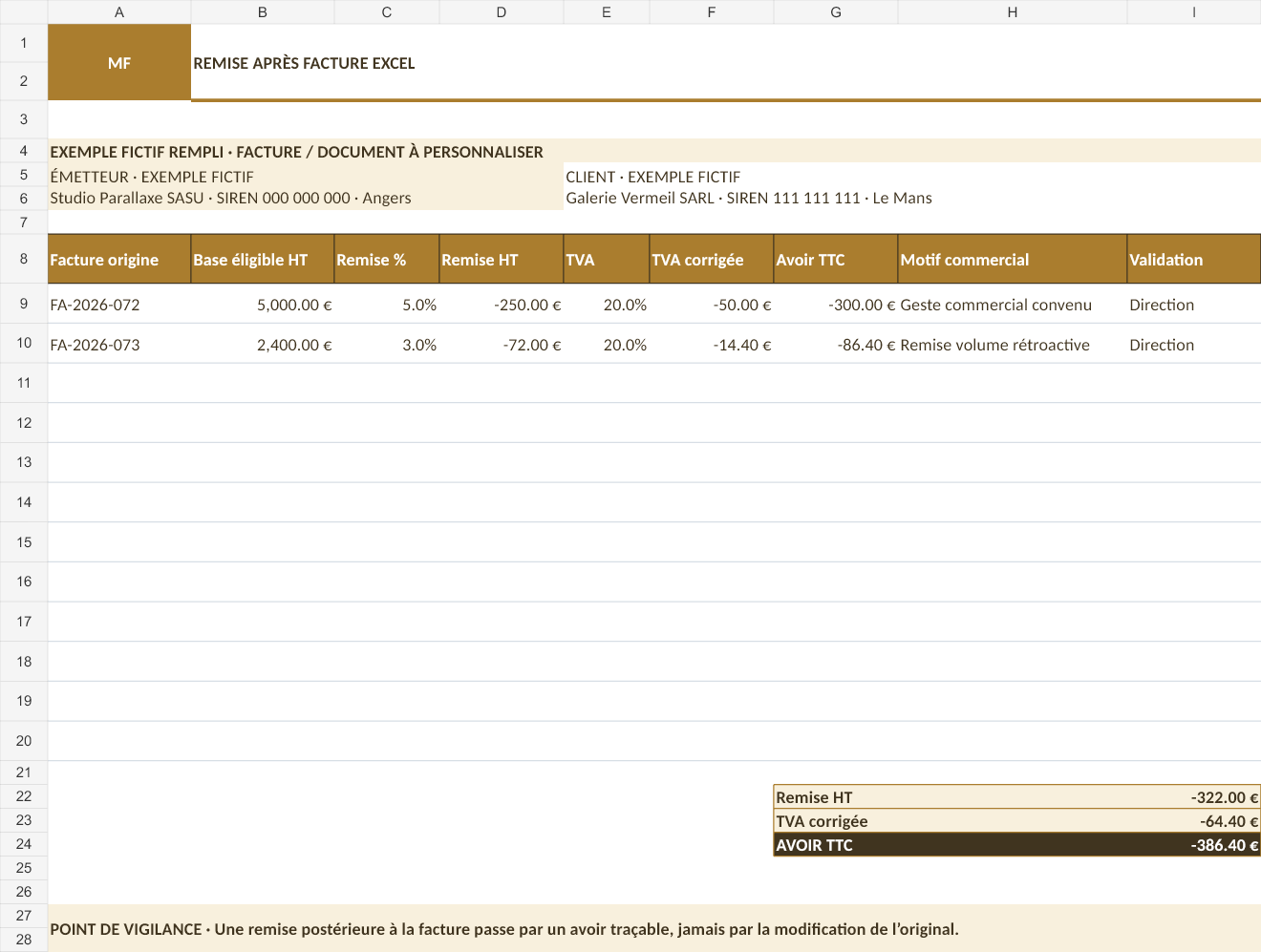 Aperçu — Remise après facture Excel