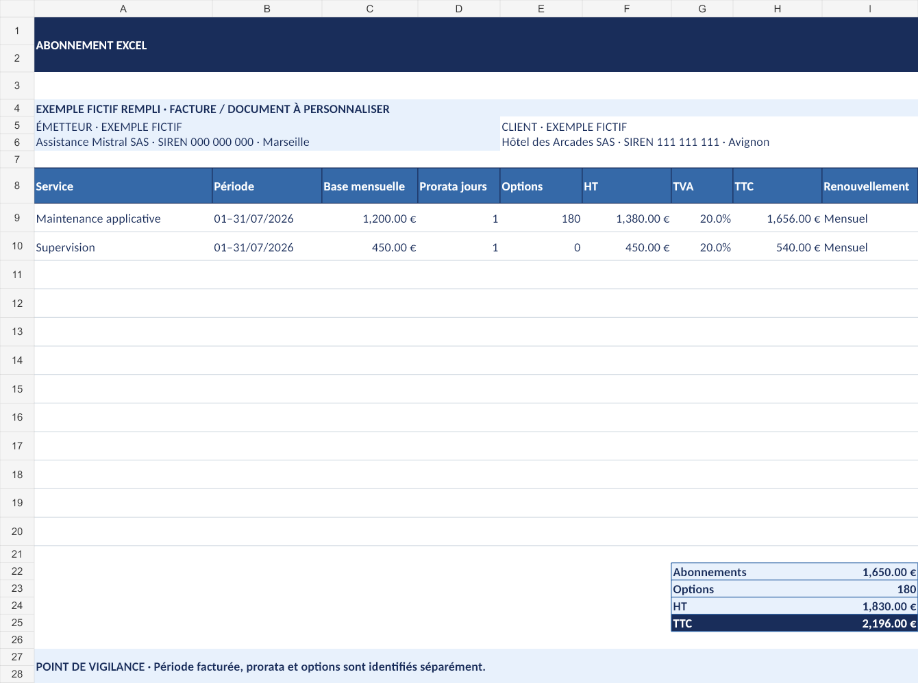 Aperçu — Abonnement Excel
