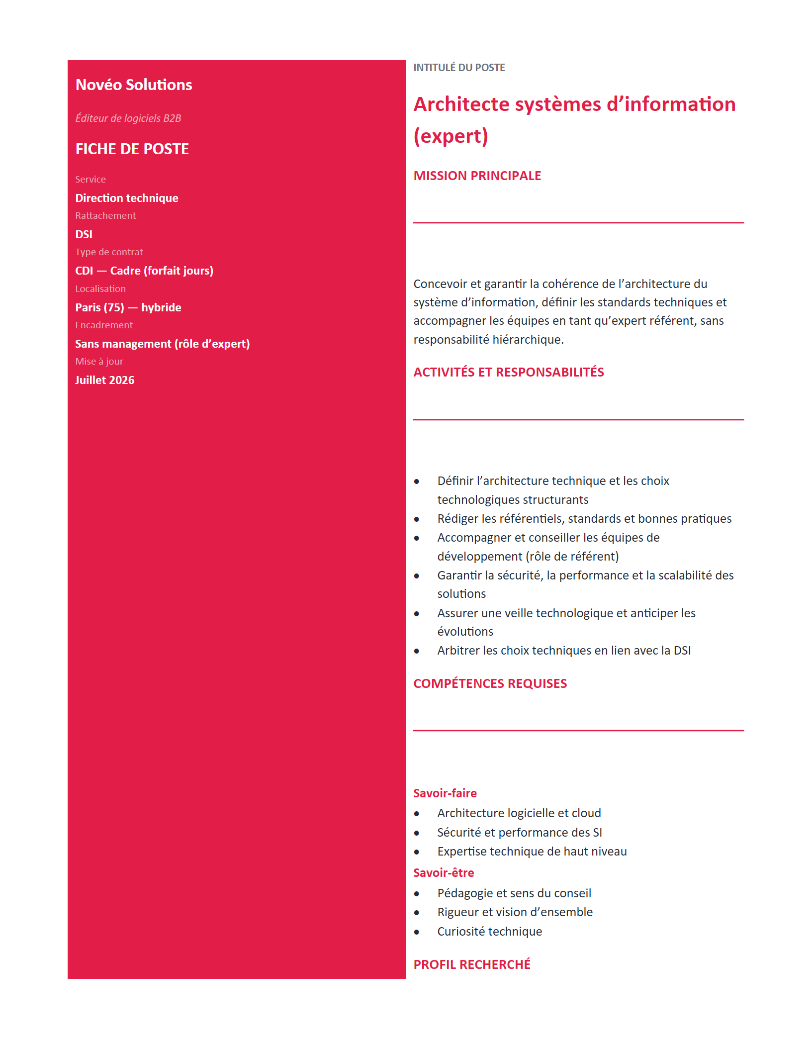 Aperçu — Fiche de poste — cadre expert