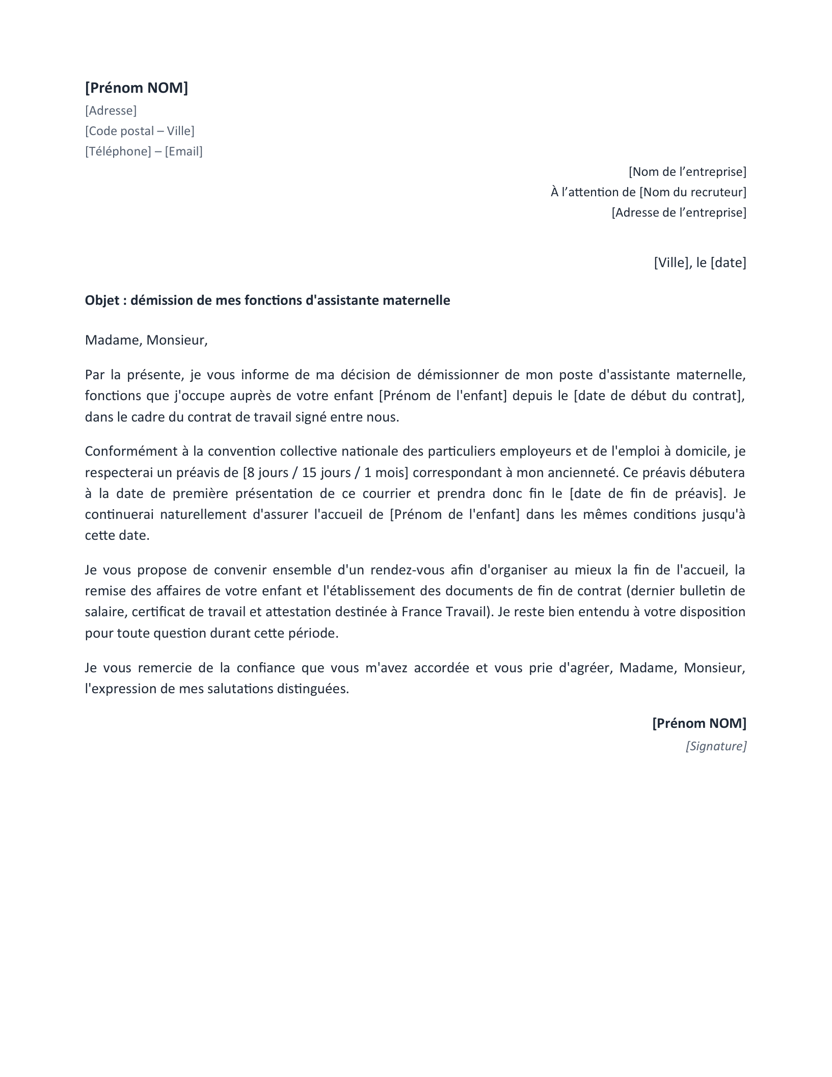 Aperçu — Démission assistante maternelle (Word)