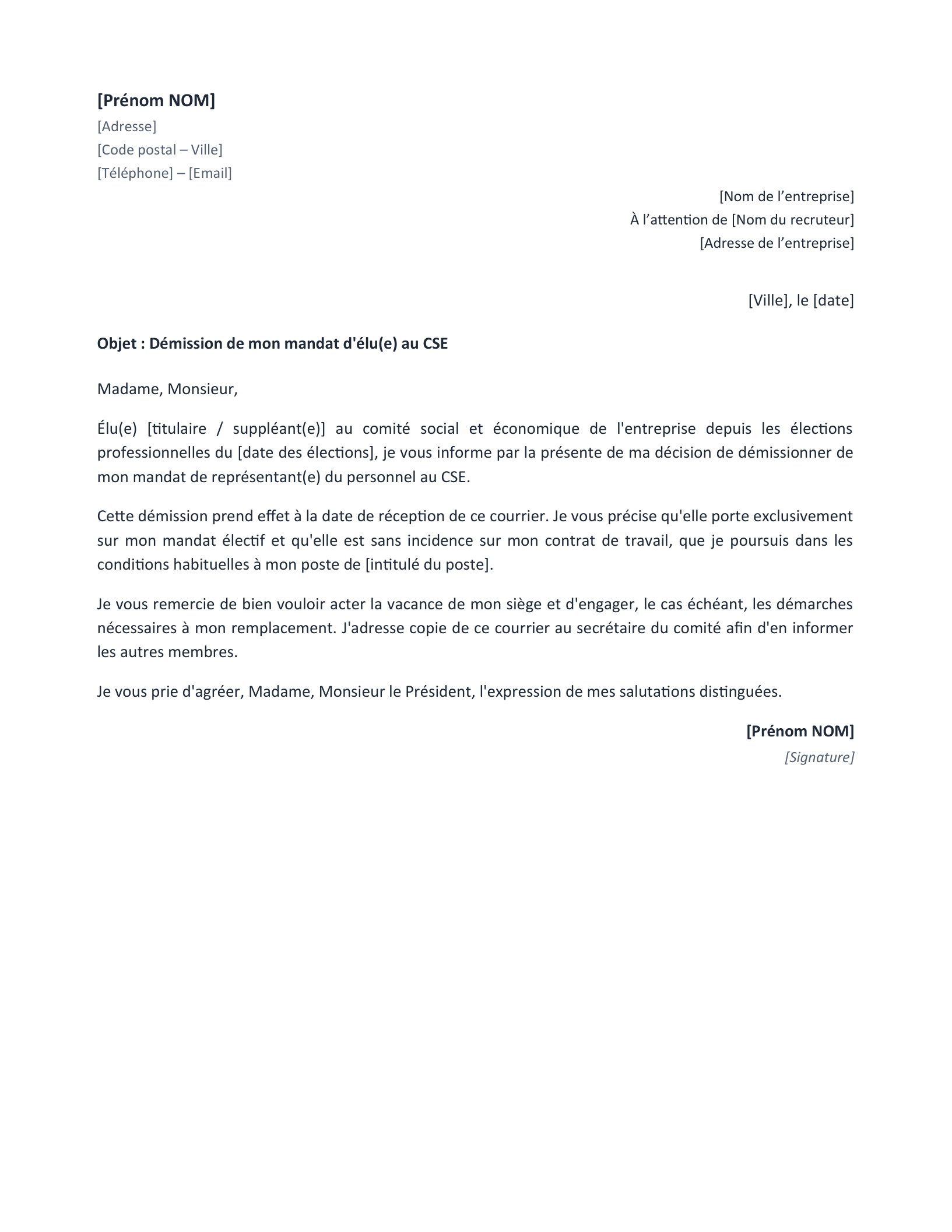 Aperçu — Démission du CSE (Word)