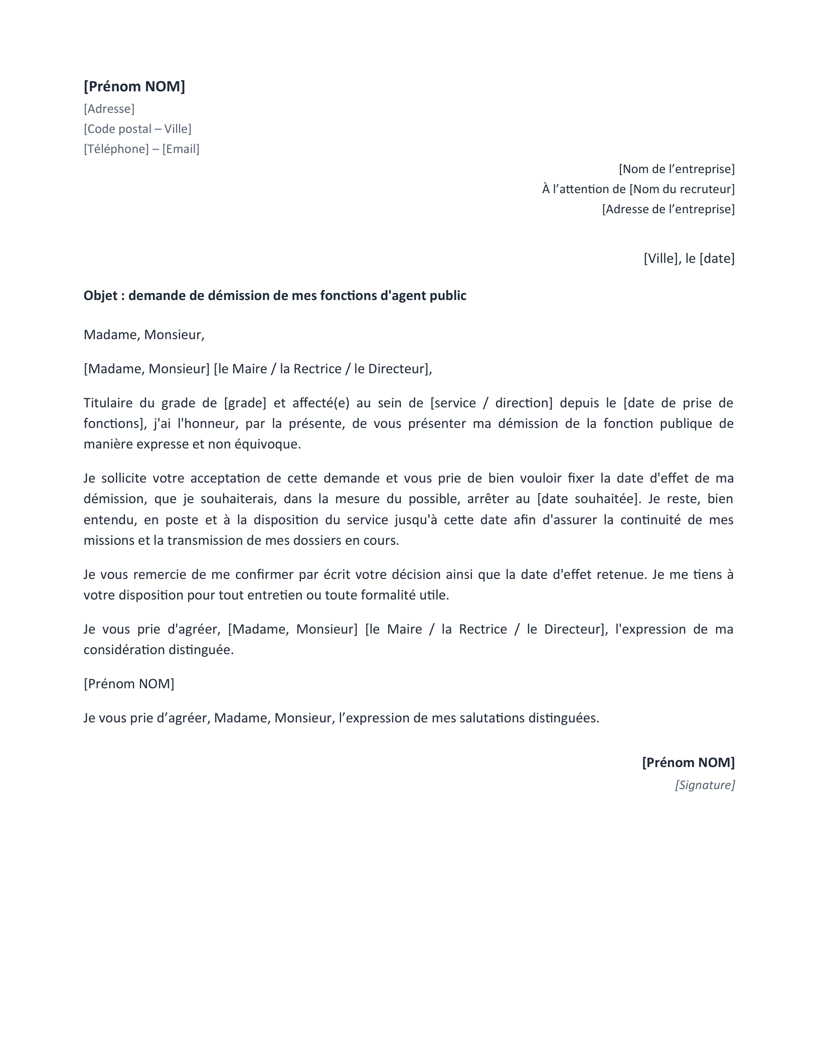 Aperçu — Démission fonction publique (Word)