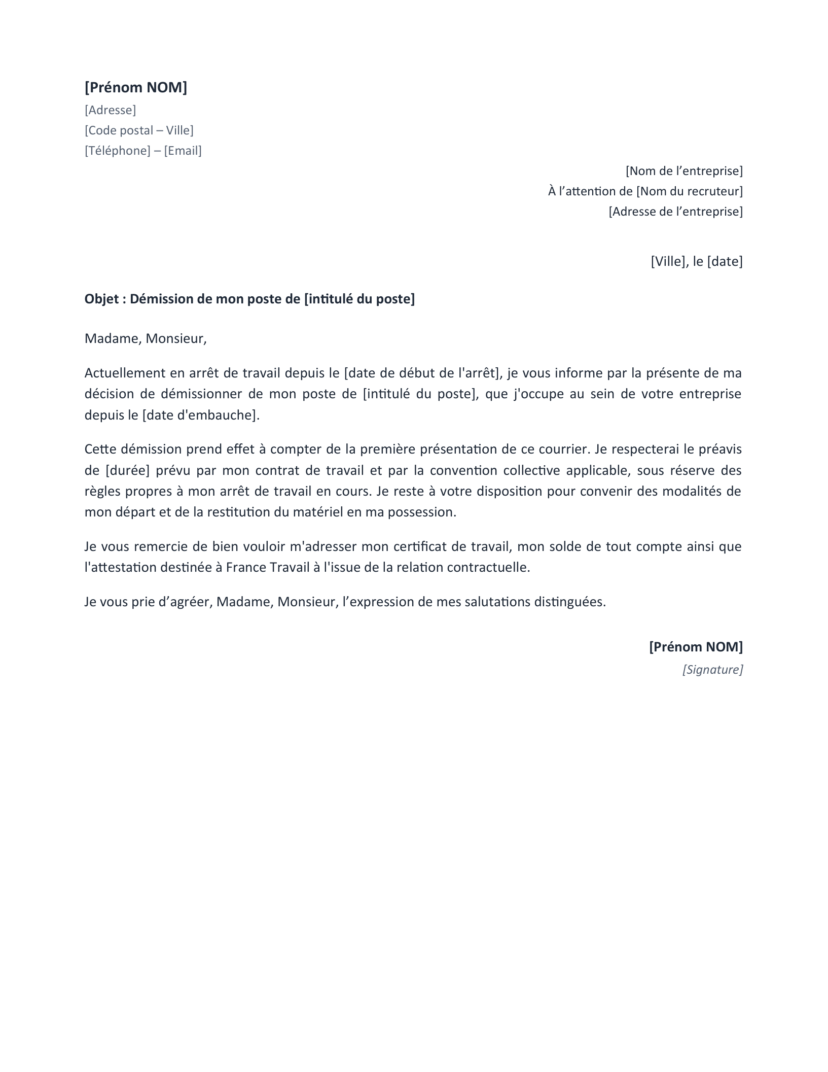 Aperçu — Démission pendant un arrêt maladie (Word)