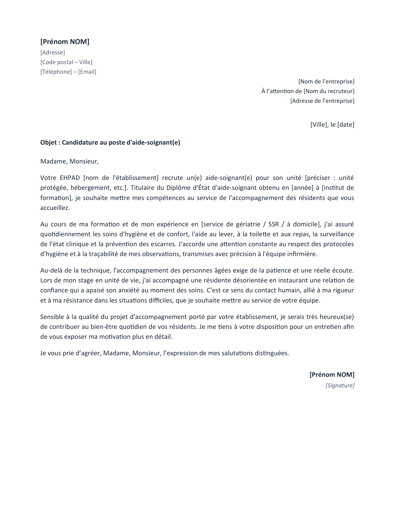 Aperçu — Lettre de motivation aide-soignante (Word)
