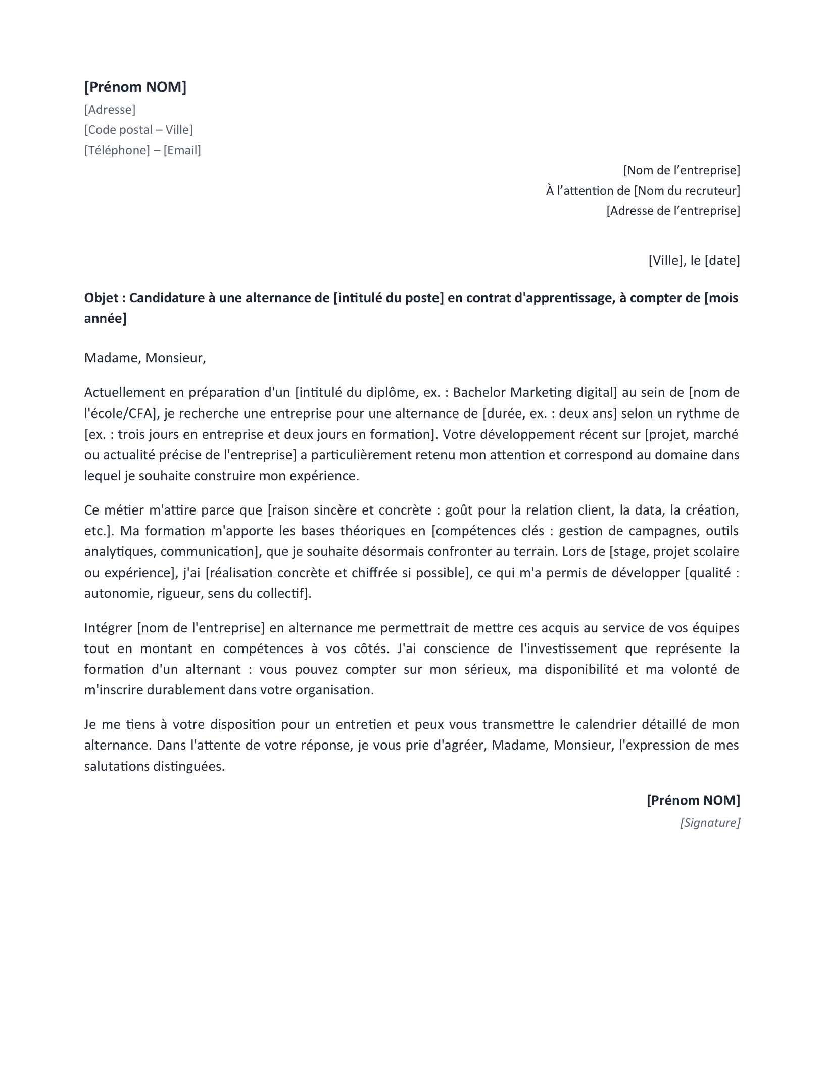 Aperçu — Lettre de motivation en alternance (Word)