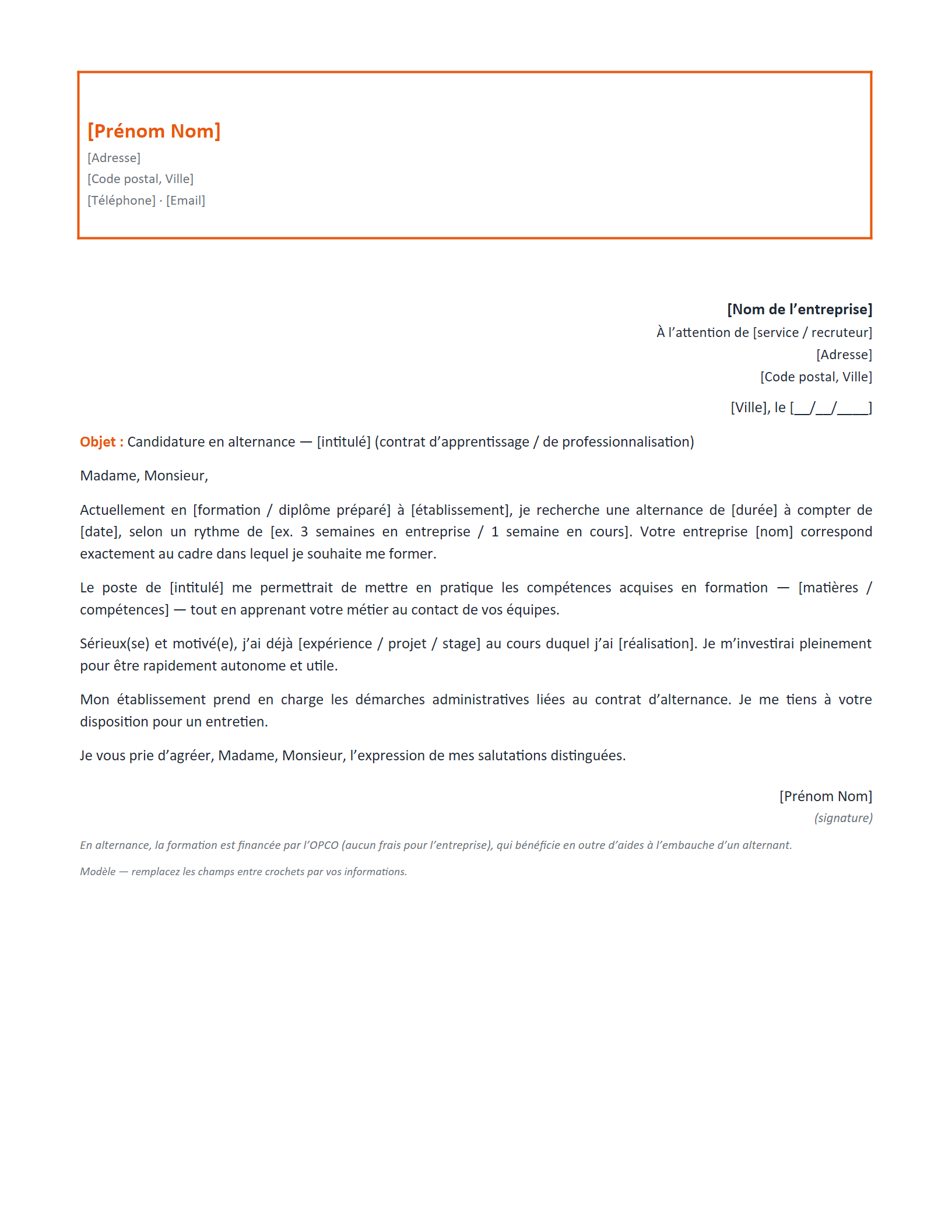 Aperçu — Lettre de motivation — alternance / stage