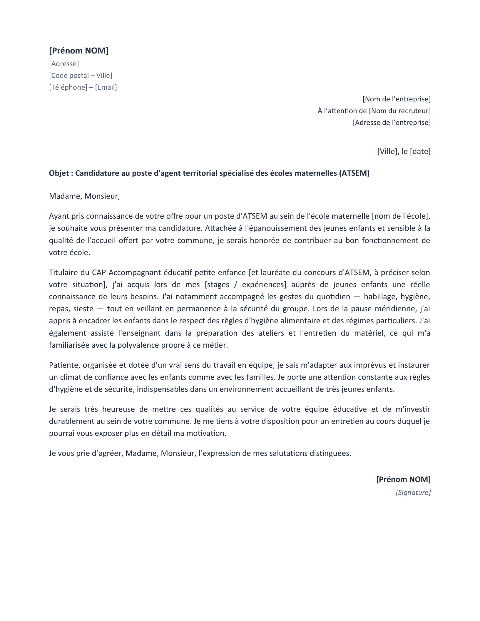 Aperçu — Lettre de motivation ATSEM (Word)