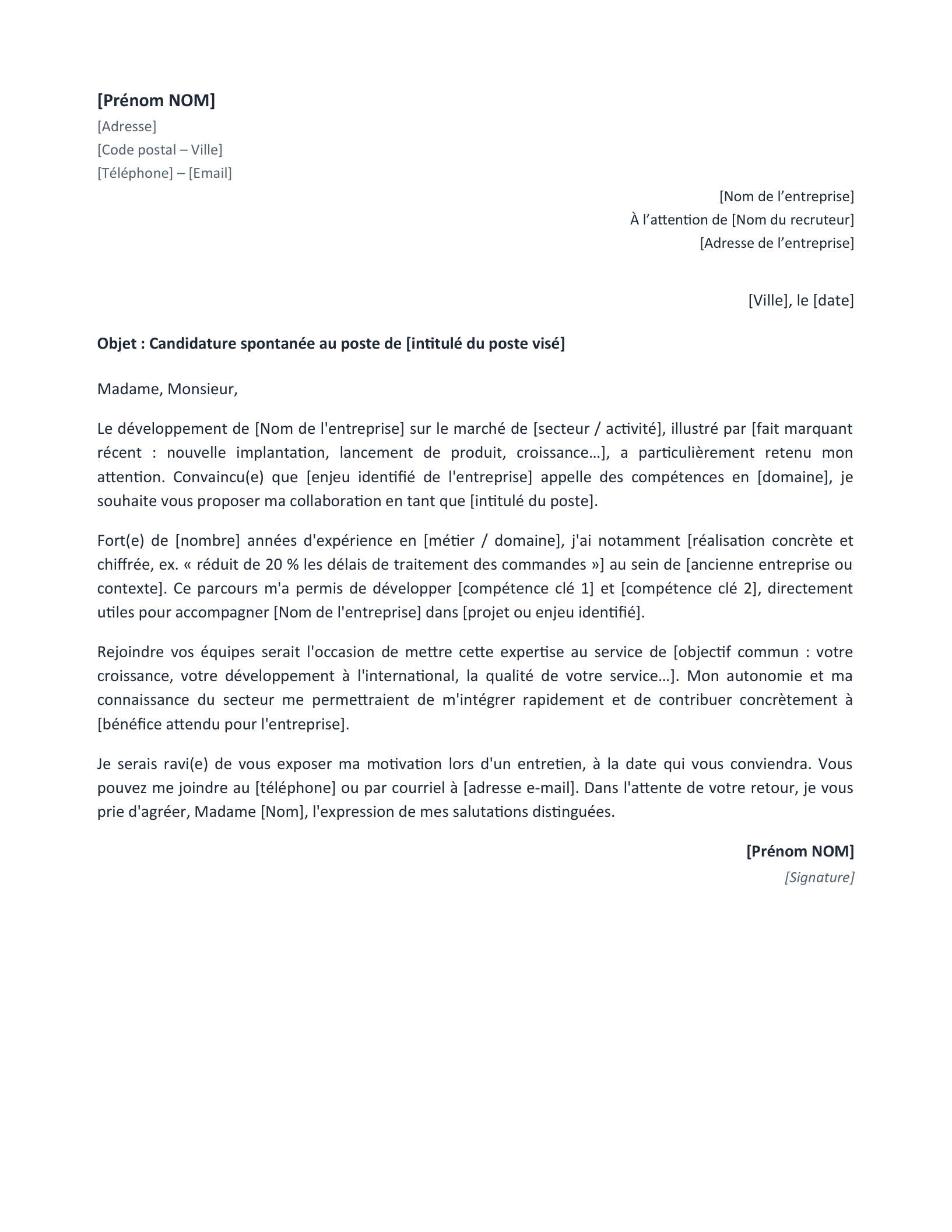Aperçu — Lettre de candidature spontanée (Word)