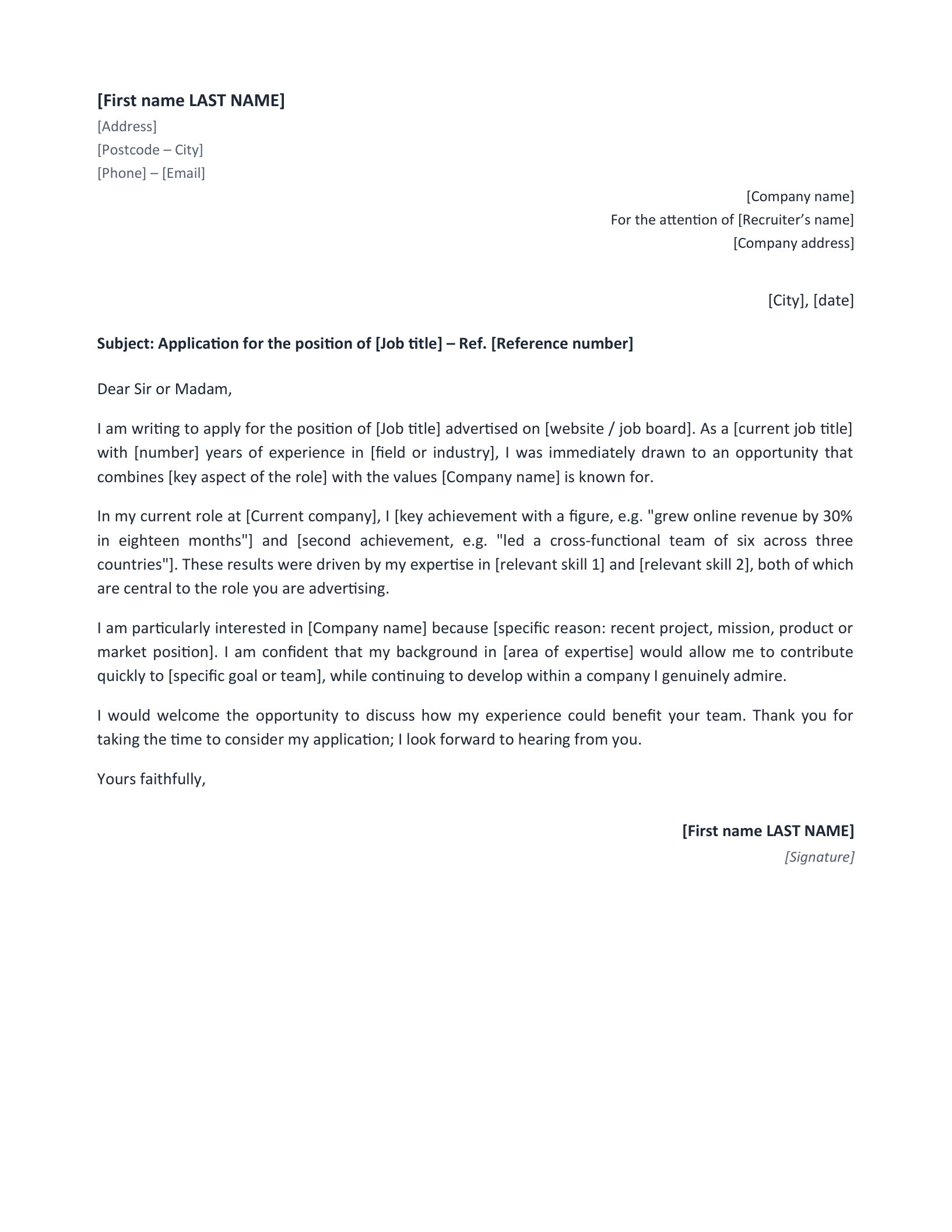 Aperçu — Cover letter — lettre en anglais (Word)
