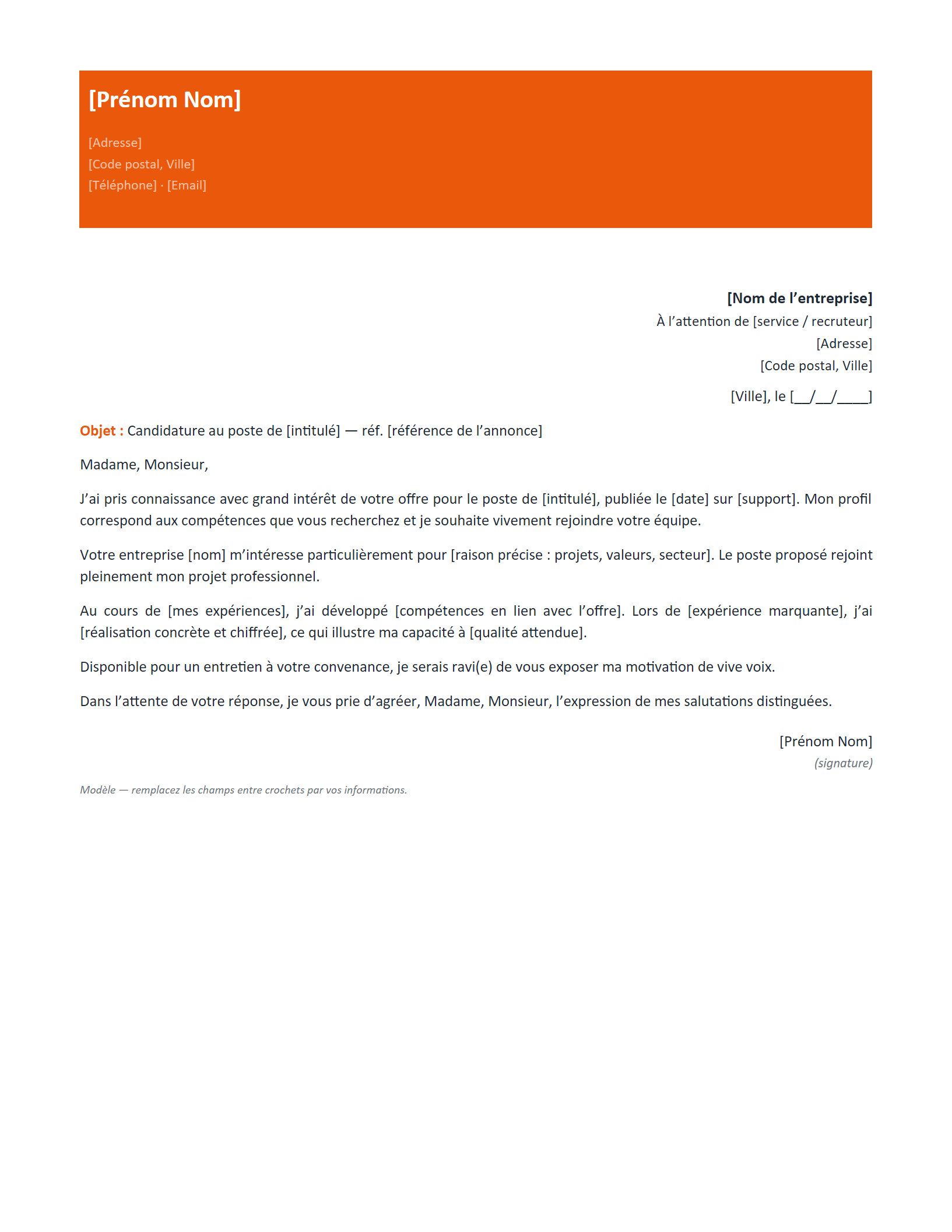 Aperçu — Lettre de motivation — réponse à une offre