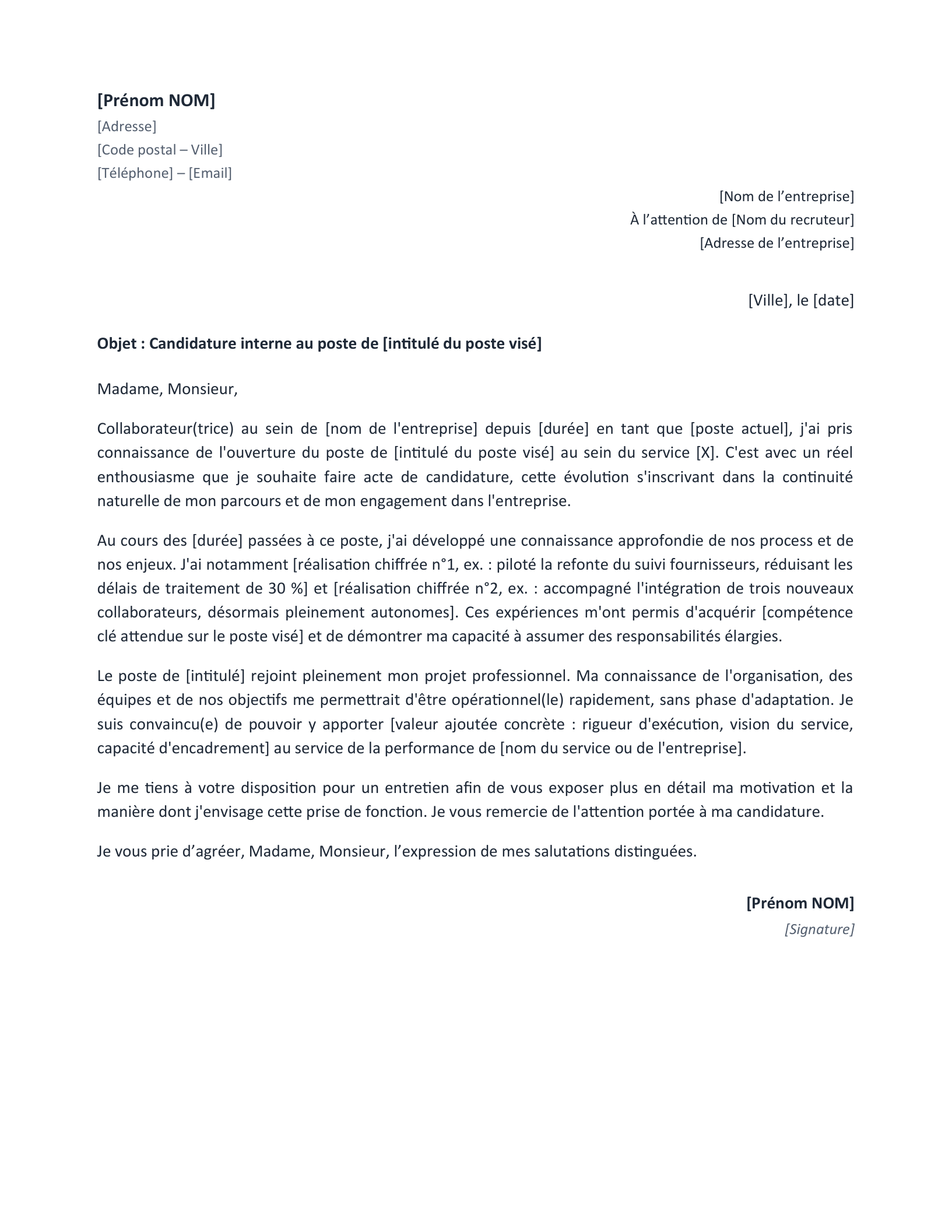 Aperçu — Lettre pour une promotion interne (Word)