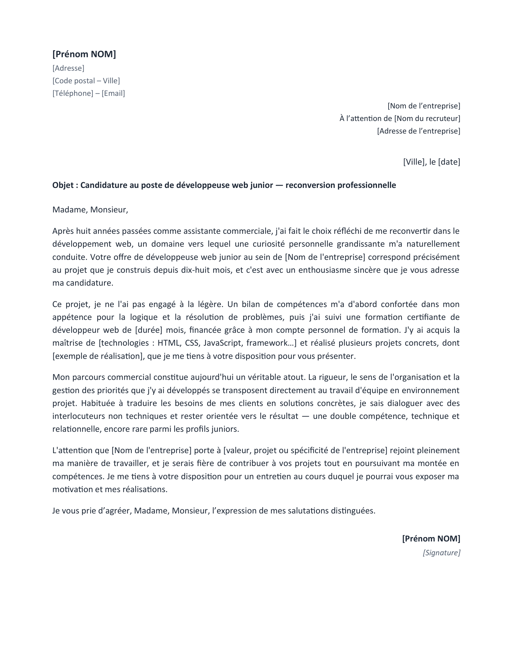 Aperçu — Lettre de reconversion professionnelle (Word)