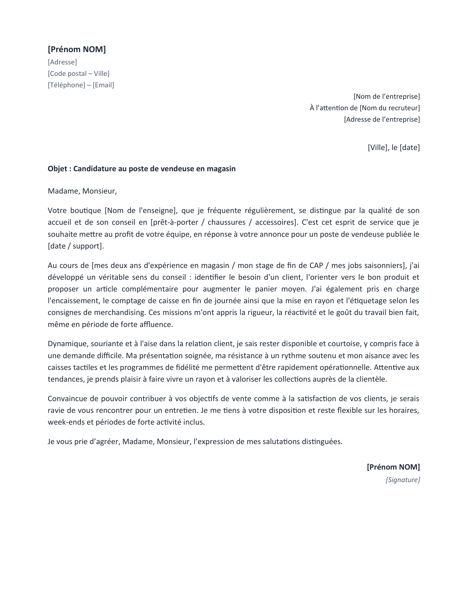 Aperçu — Lettre de motivation vendeuse (Word)