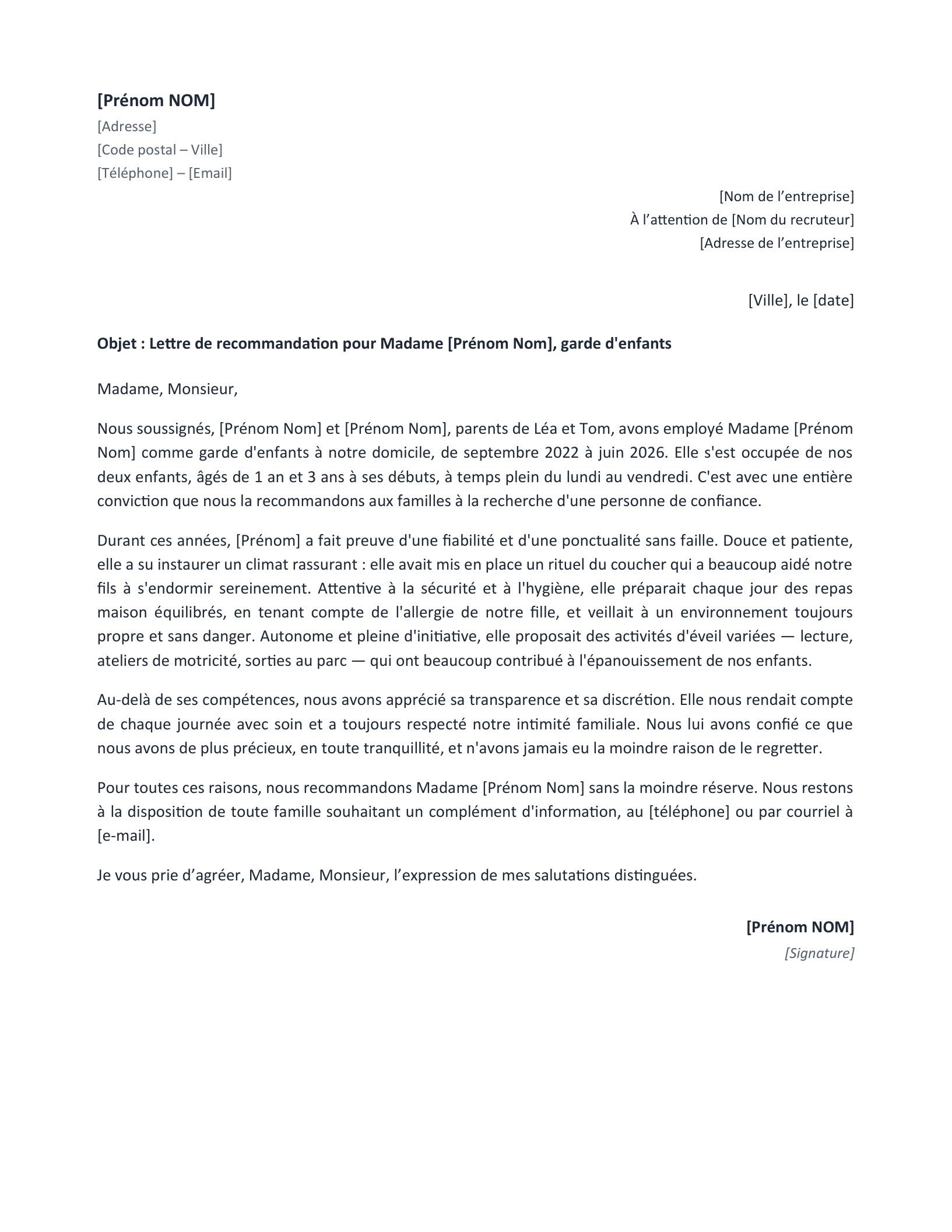 Aperçu — Recommandation d’une nounou (Word)
