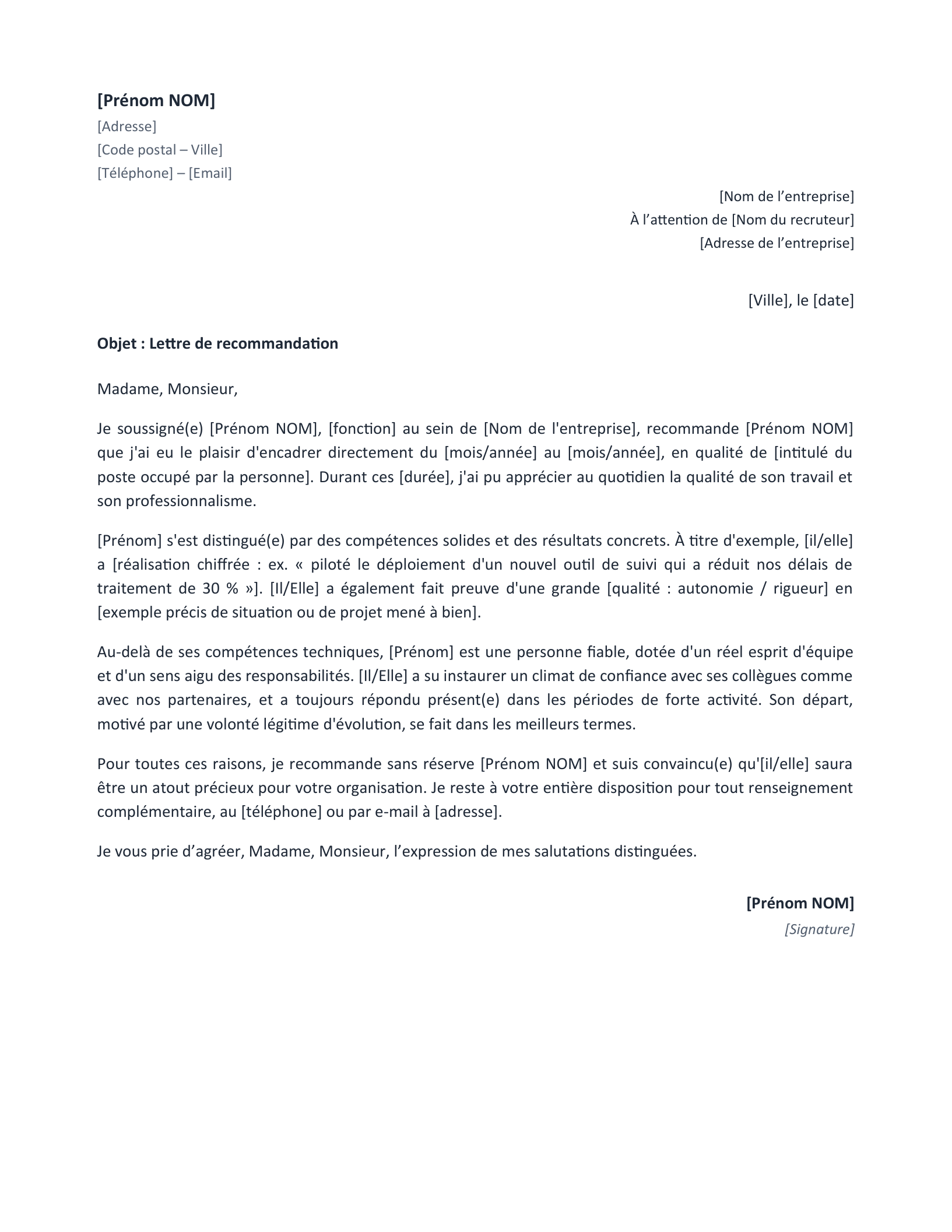 Aperçu — Recommandation professionnelle (Word)