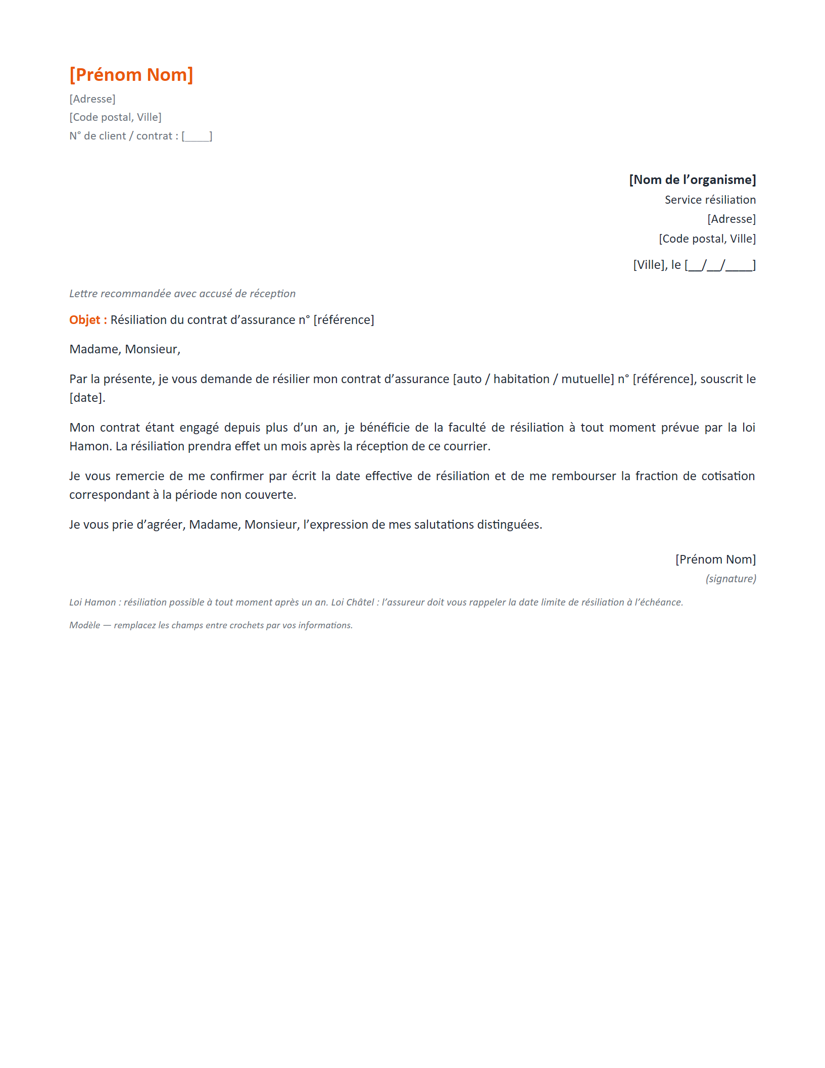 Aperçu — Résiliation d’assurance (loi Hamon)