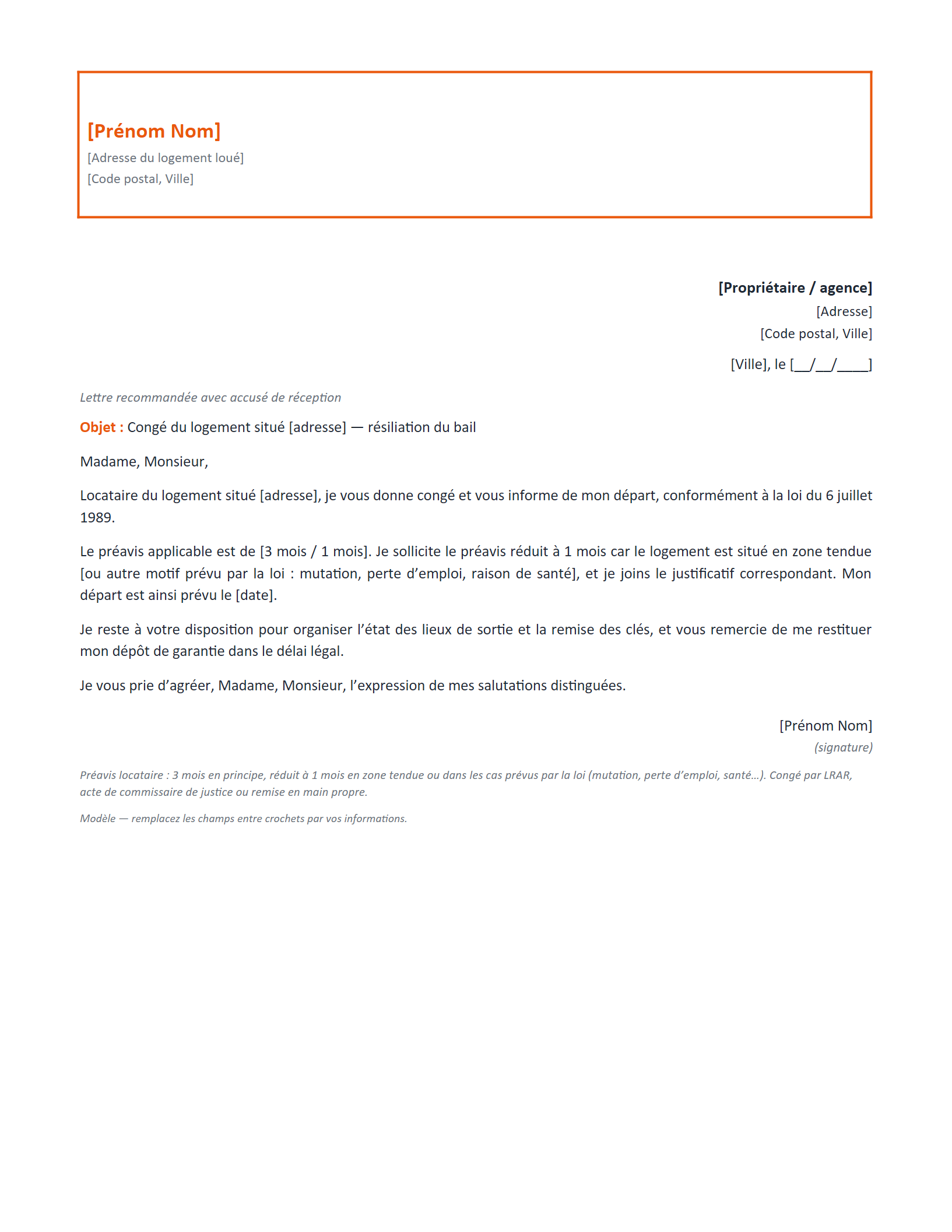 Aperçu — Résiliation de bail (congé locataire)