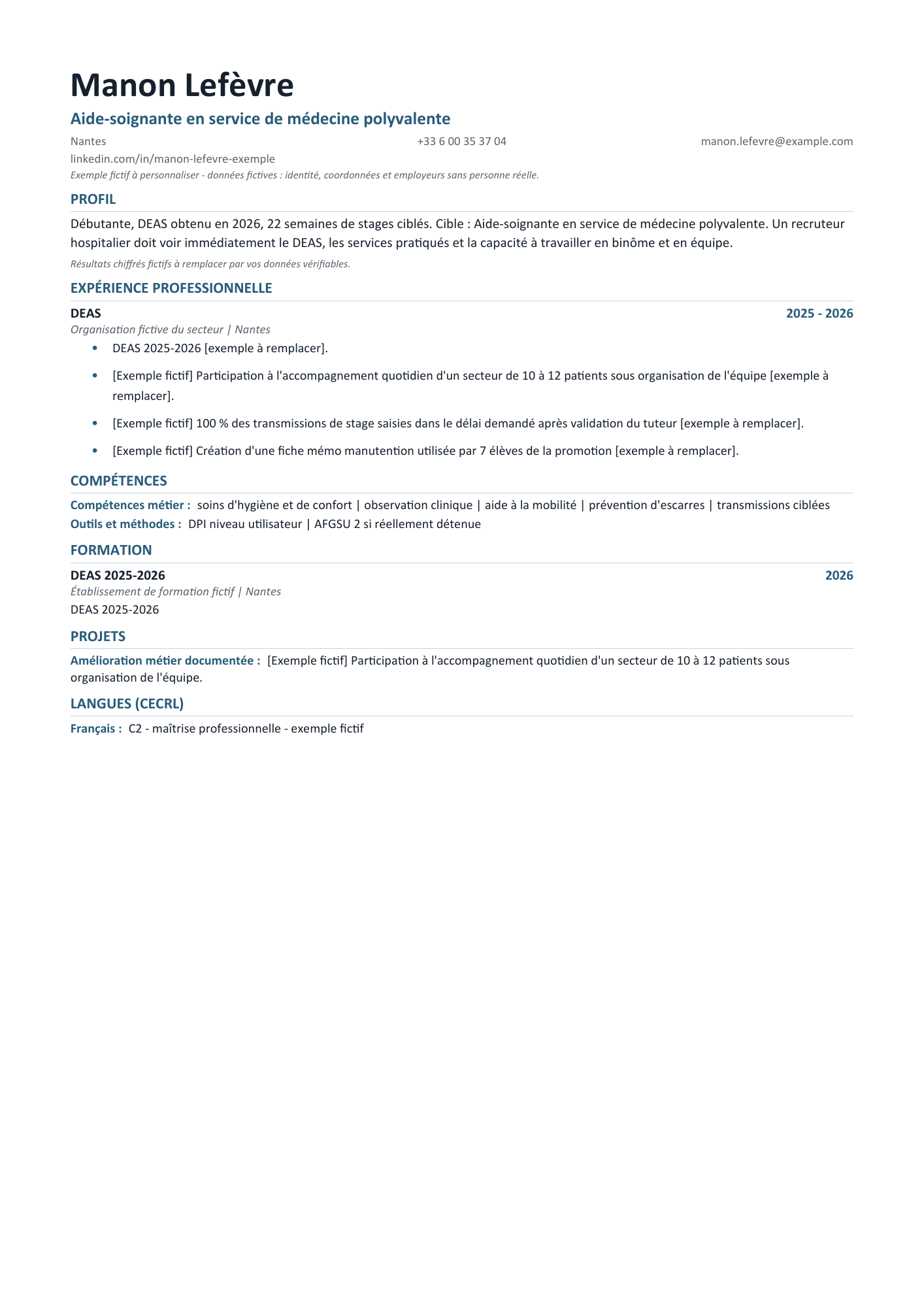 Aperçu — CV — Aide-soignante en service de médecine polyvalente