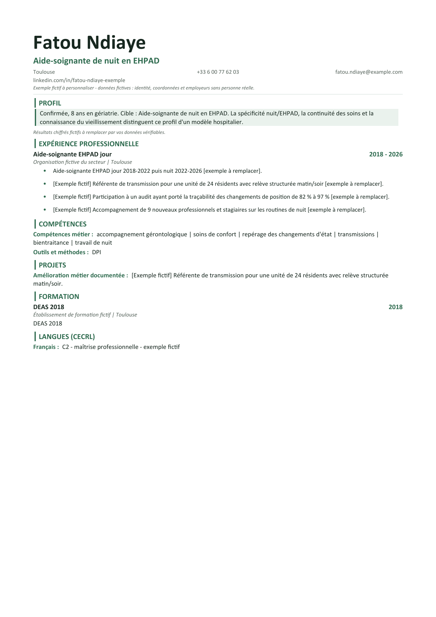 Aperçu — CV — Aide-soignante de nuit en EHPAD