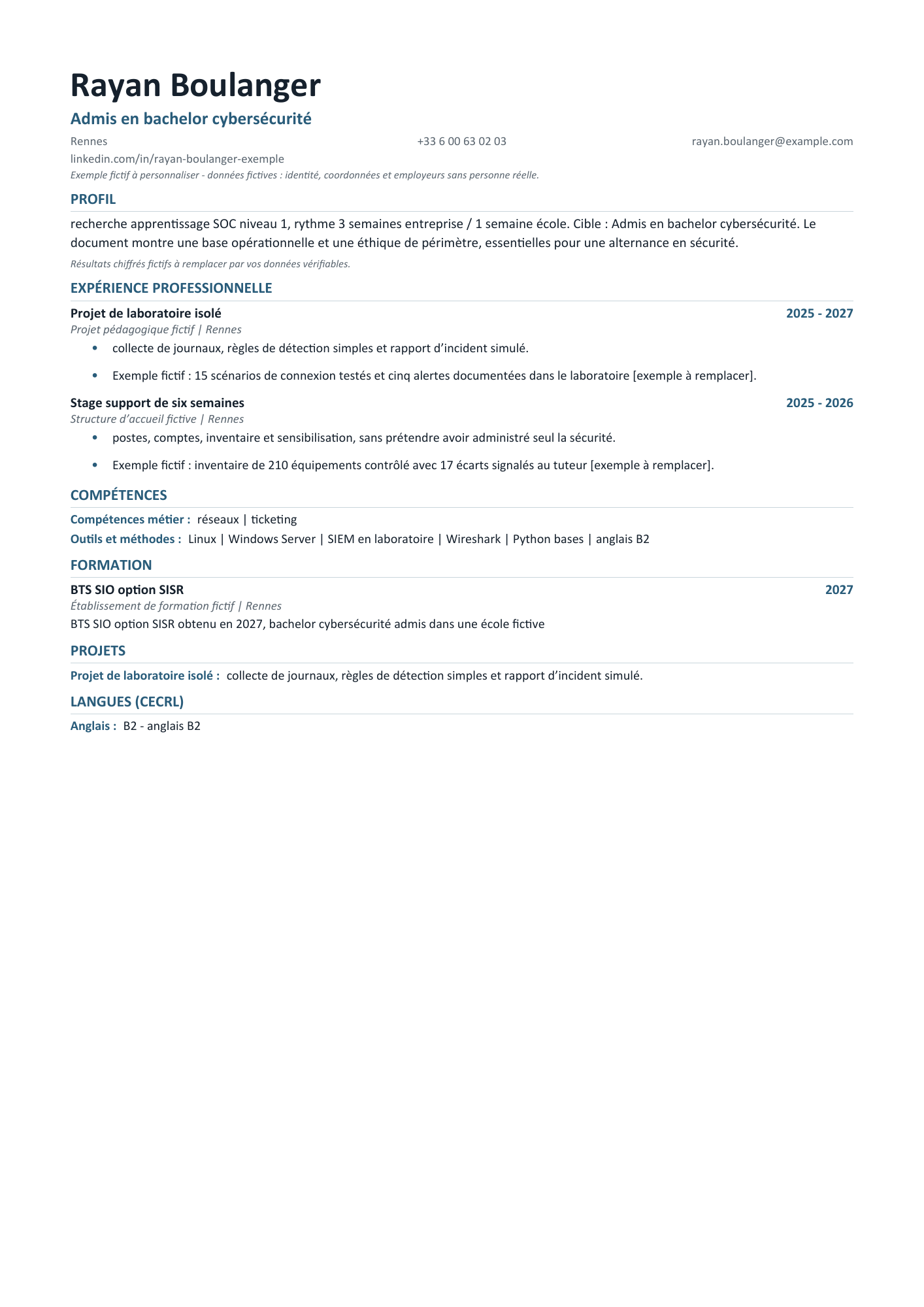 Aperçu — CV alternance — analyste cybersécurité junior